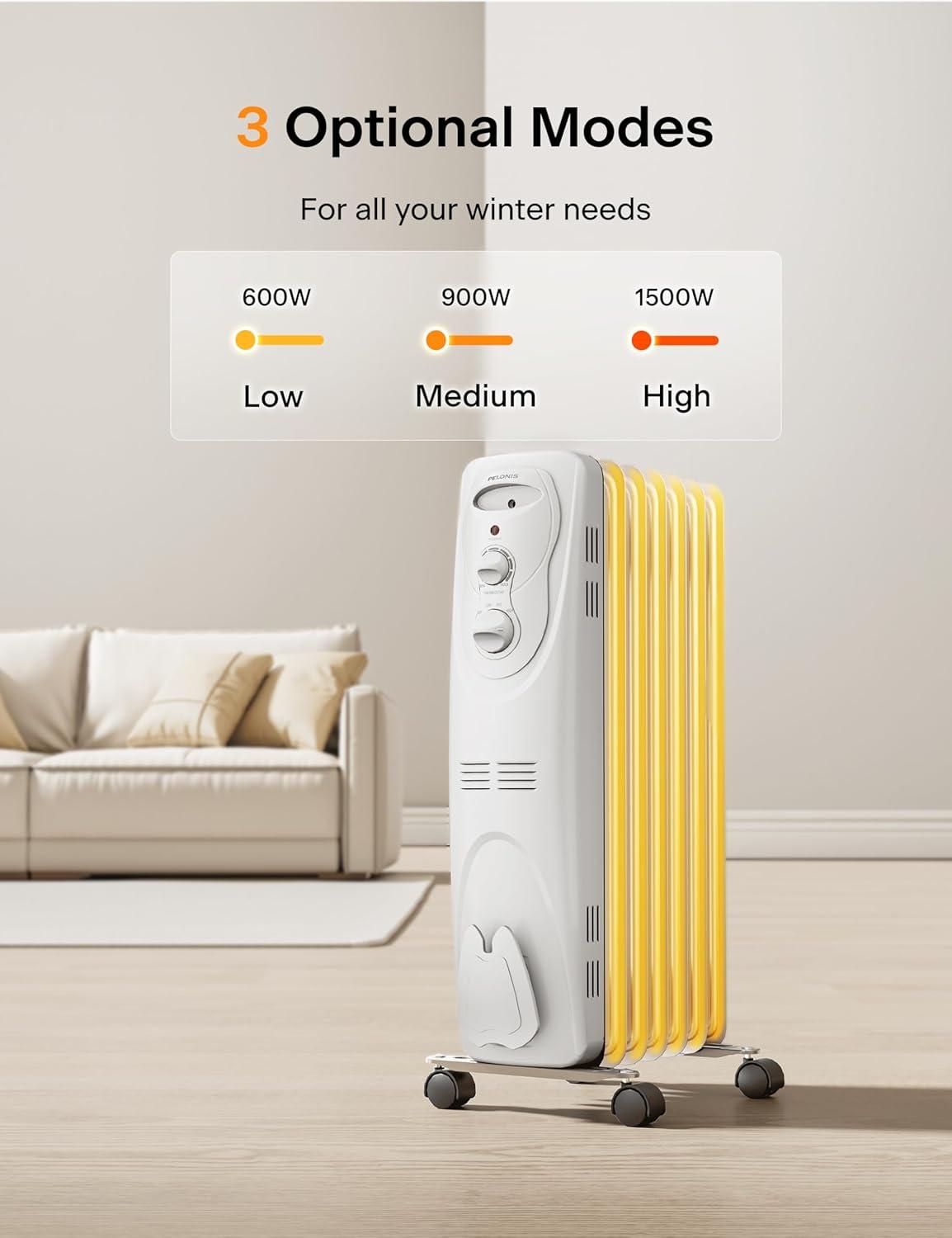 White Electric Oil-Filled Radiator Heater with Thermostat