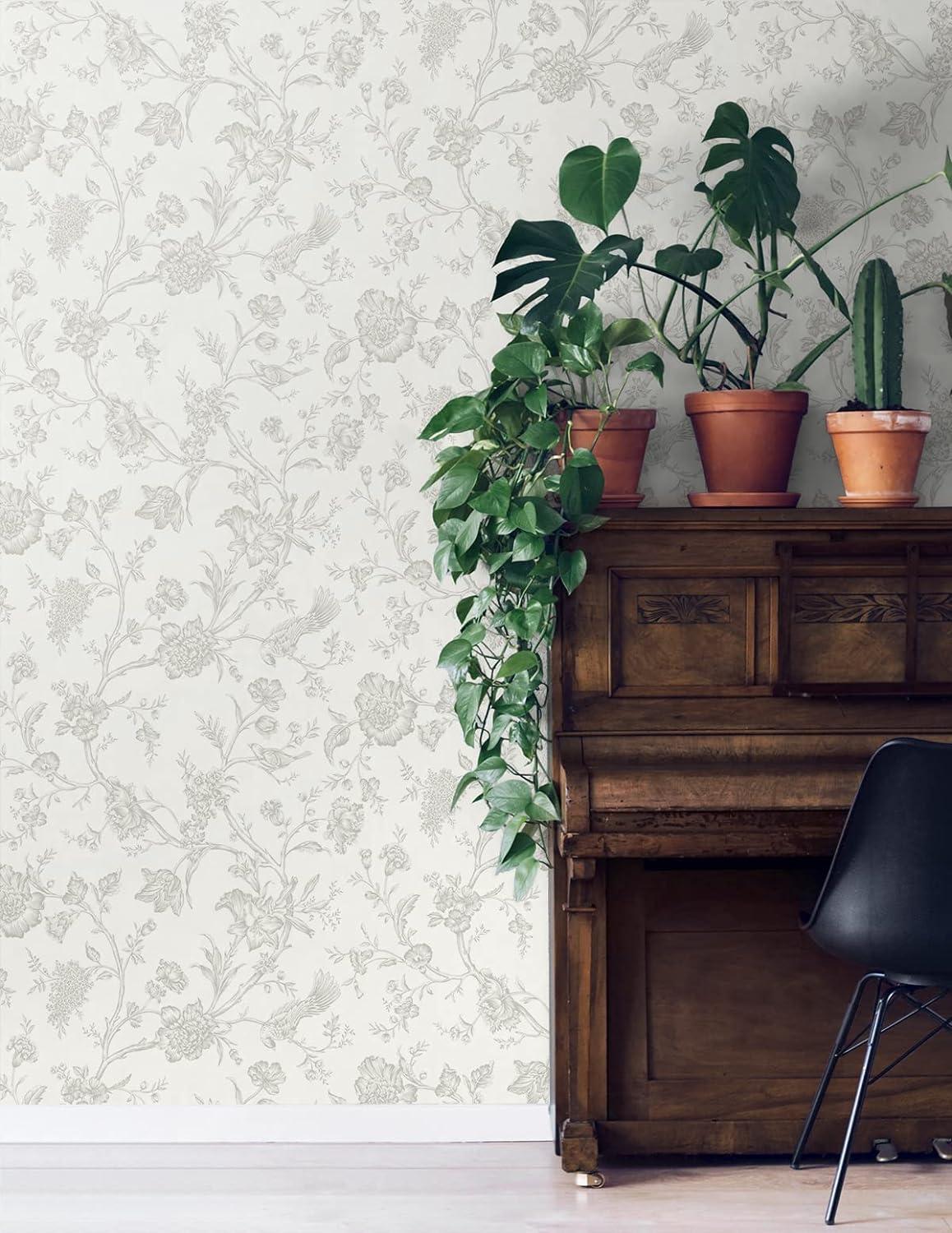 NextWall Harbor Mist Jasmine Chinoiserie Peel and Stick Wallpaper