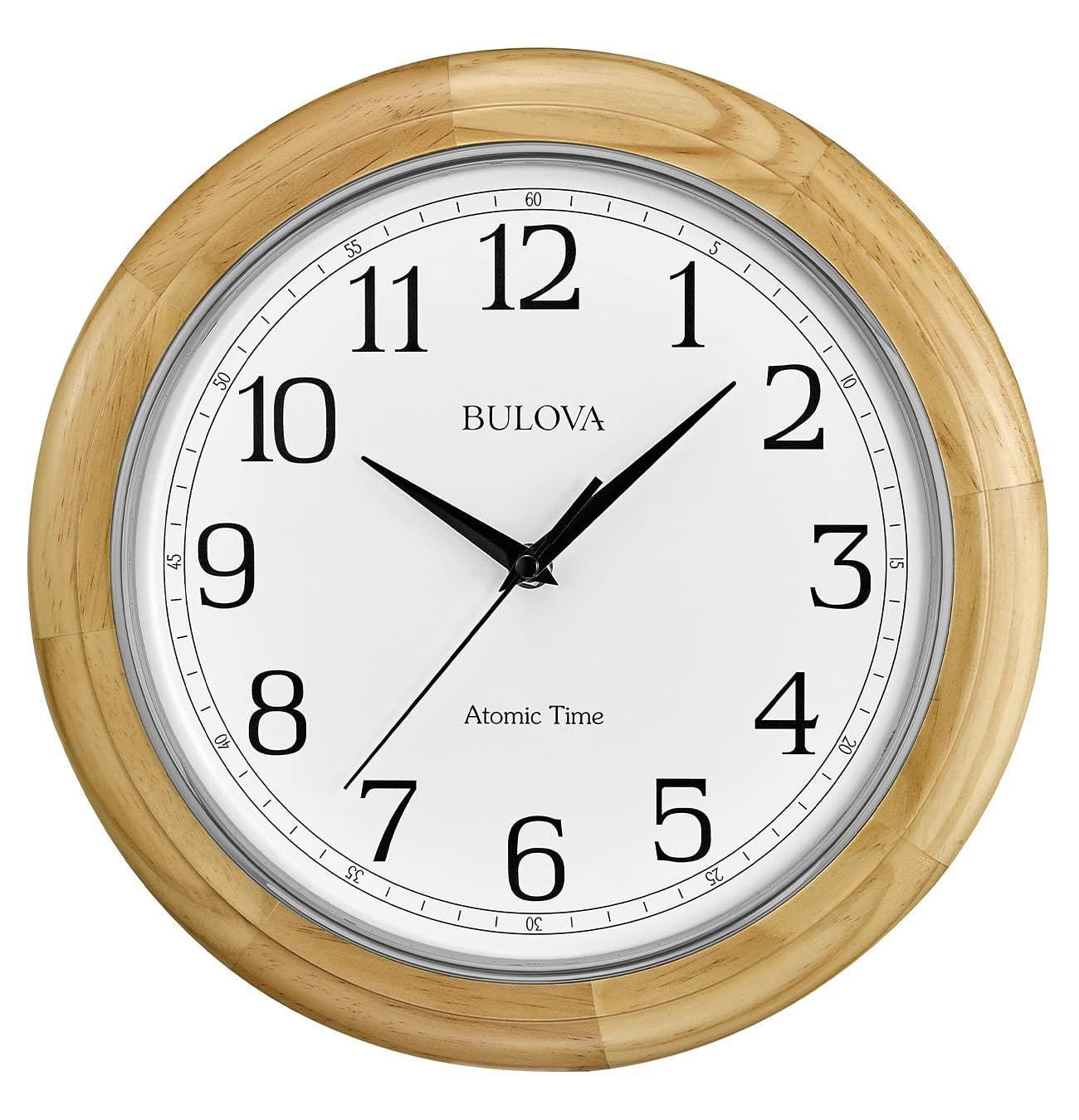 Bulova Clocks Atomic Time  Analog Quartz Wall Clock, Warm Brown Cherry
