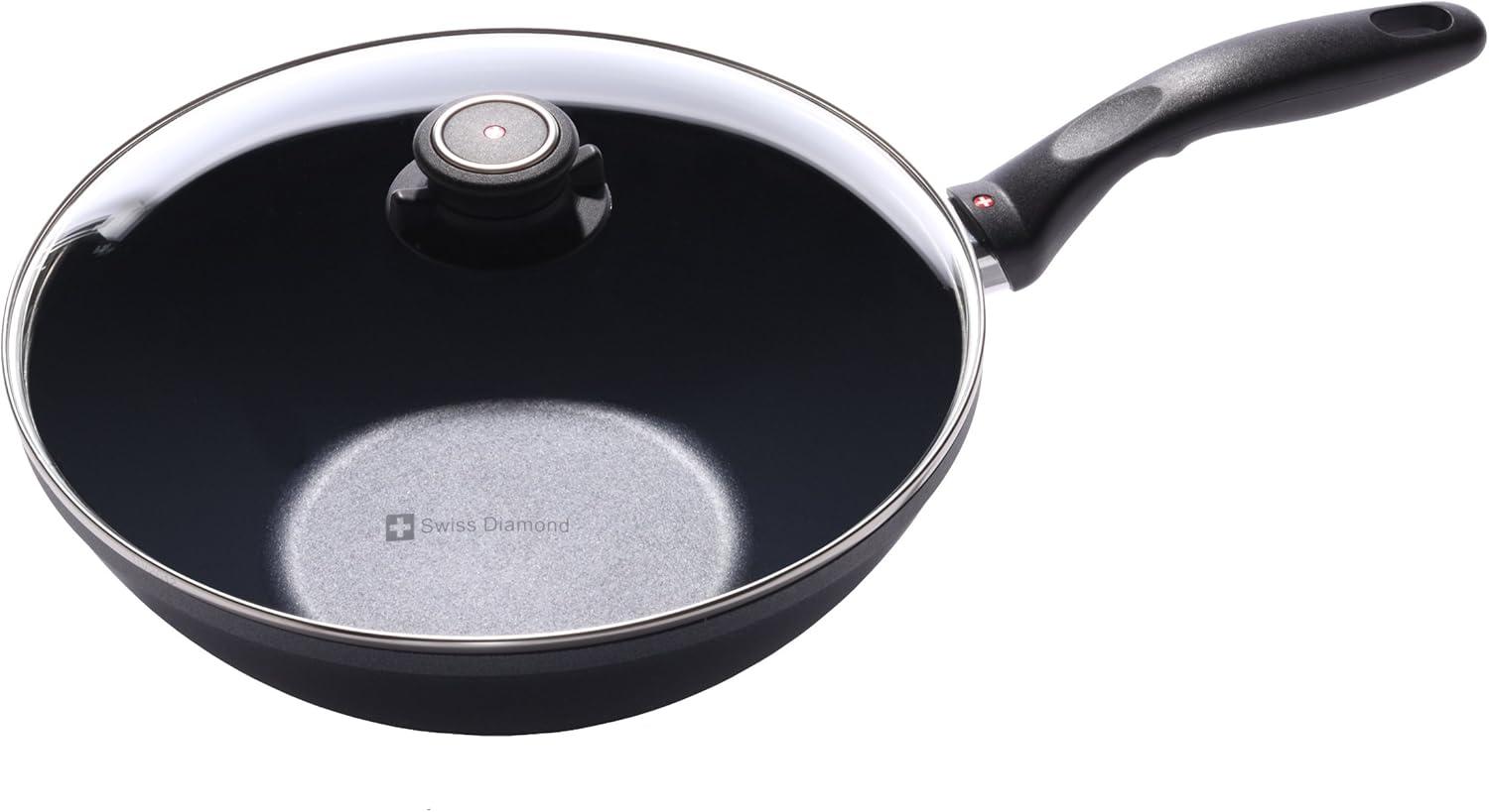 Swiss Diamond 11" Gray Aluminum Induction Nonstick Wok with Lid