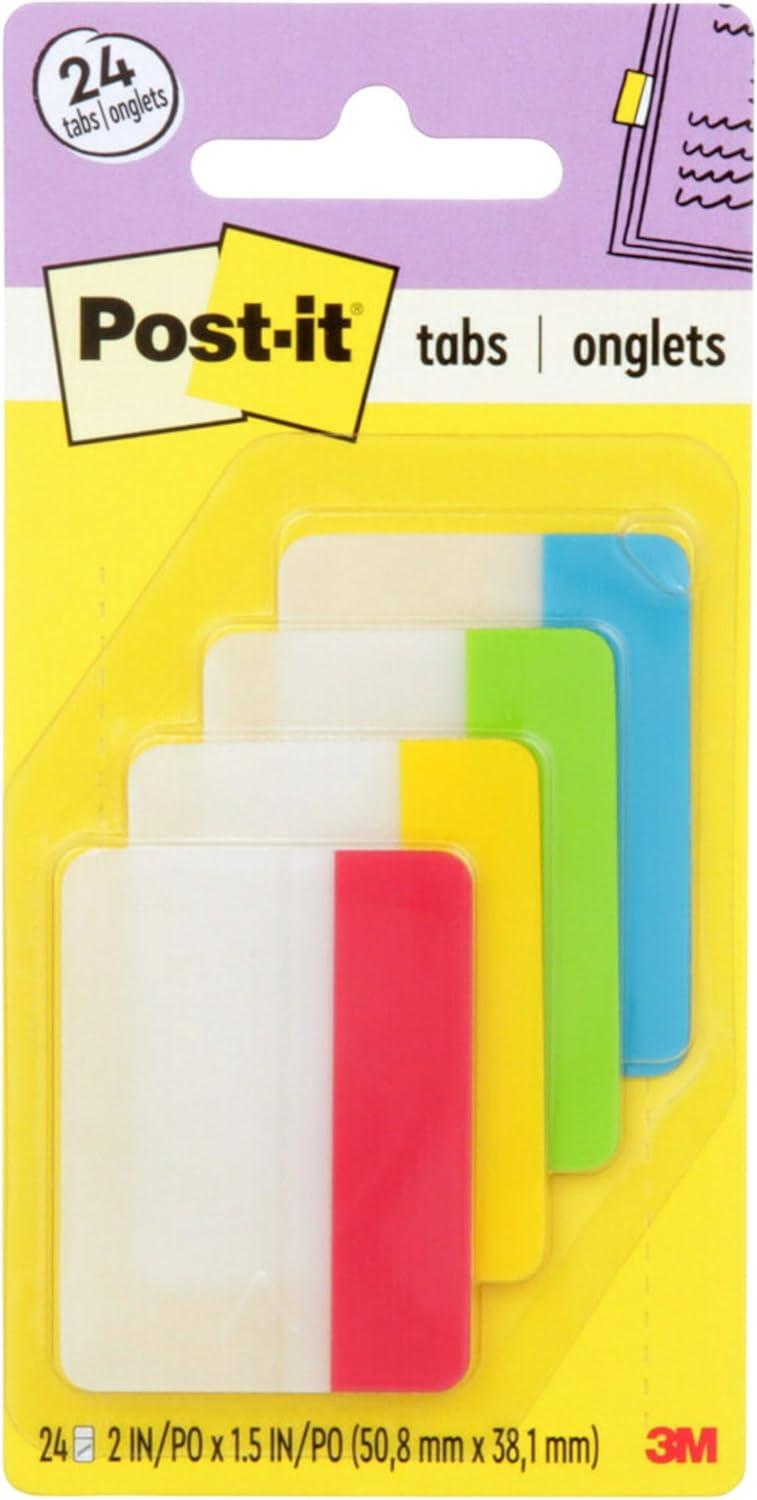 Post-it File Tabs 2 x 1 1/2 Aqua/Lime/Red/Yellow 24/Pack 686ALYR