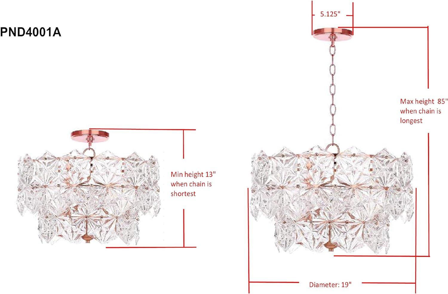 Contemporary Two-Tier Crystal and Copper Drum Pendant Light