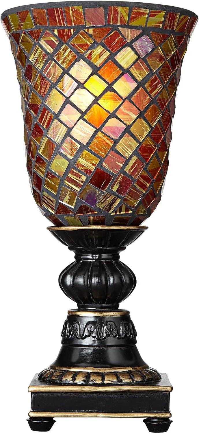 Regency Hill Traditional Uplight Accent Table Lamp 12" High Dark Bronze Amber Mosaic Glass Shade Bedroom House Bedside Nightstand
