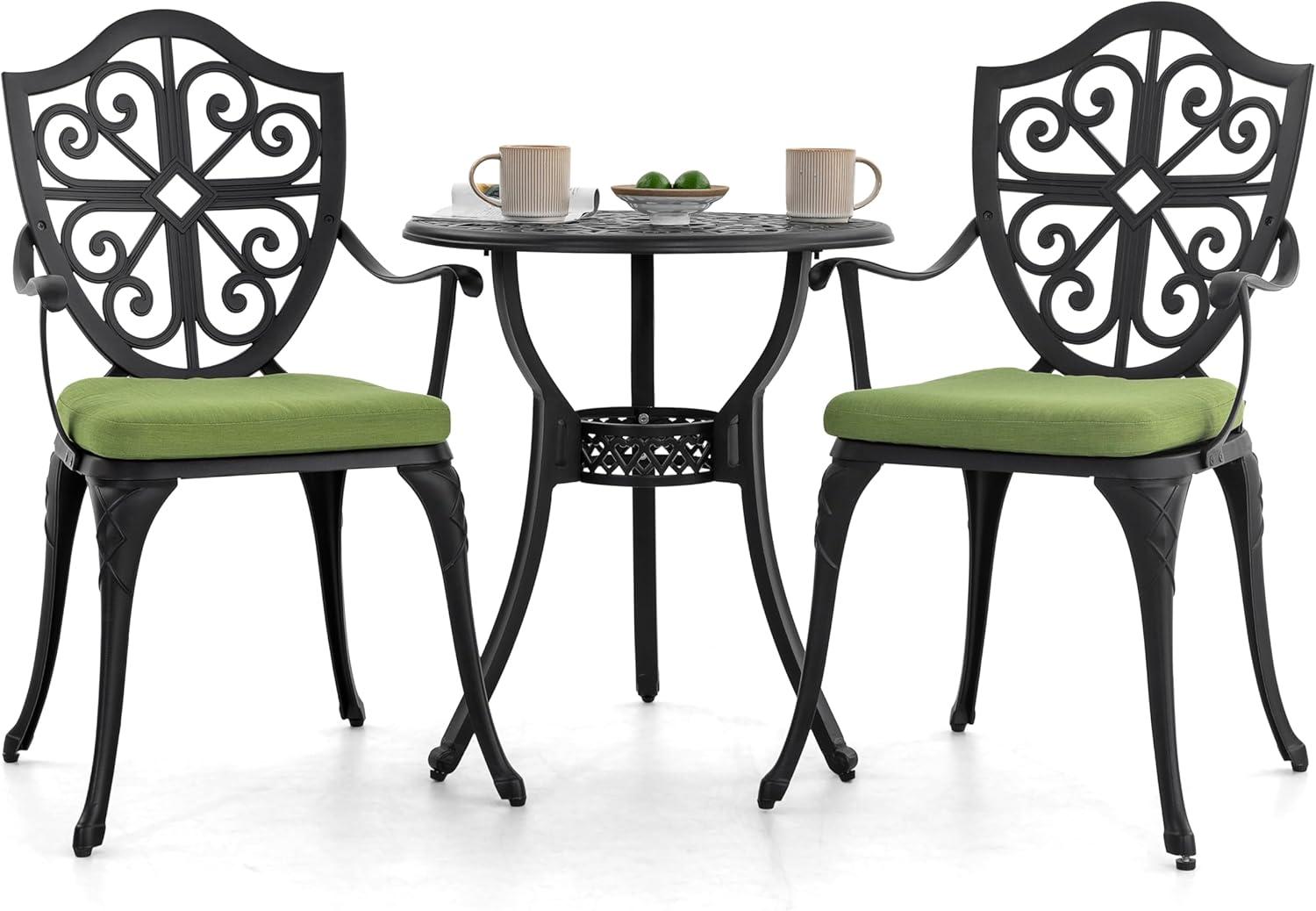 Nuu Garden  3-piece Black Cast Aluminum Patio Bistro Set vintage-inspired flower