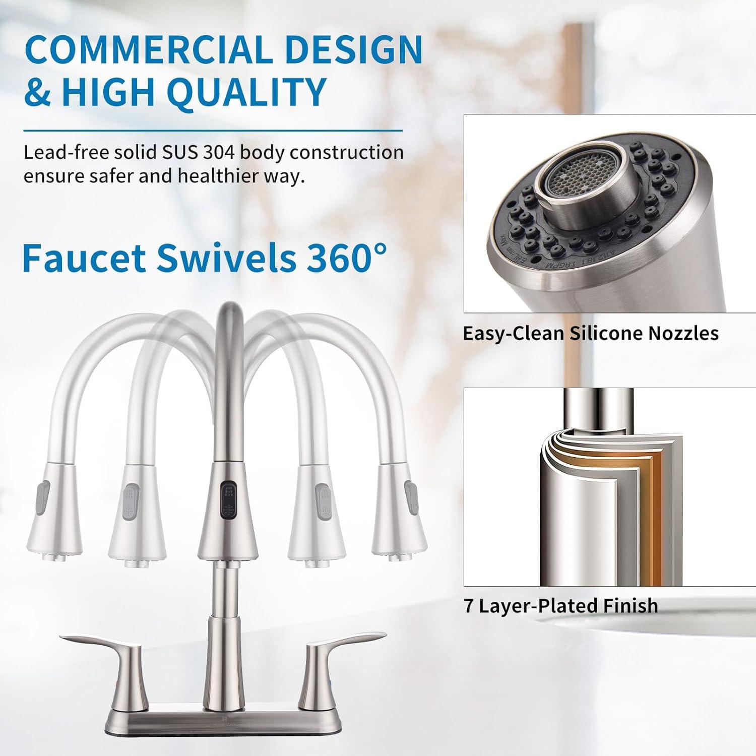 Brushed Nickel Dual Handle Kitchen Faucet with Pull-out Spray