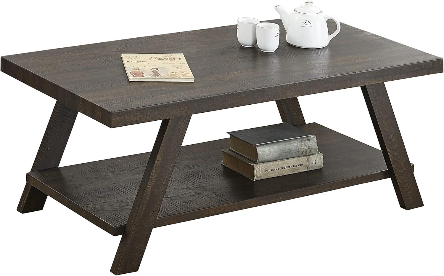 Roundhill Furniture Athens Contemporary Wood Shelf Coffee Table in Weathered Espresso