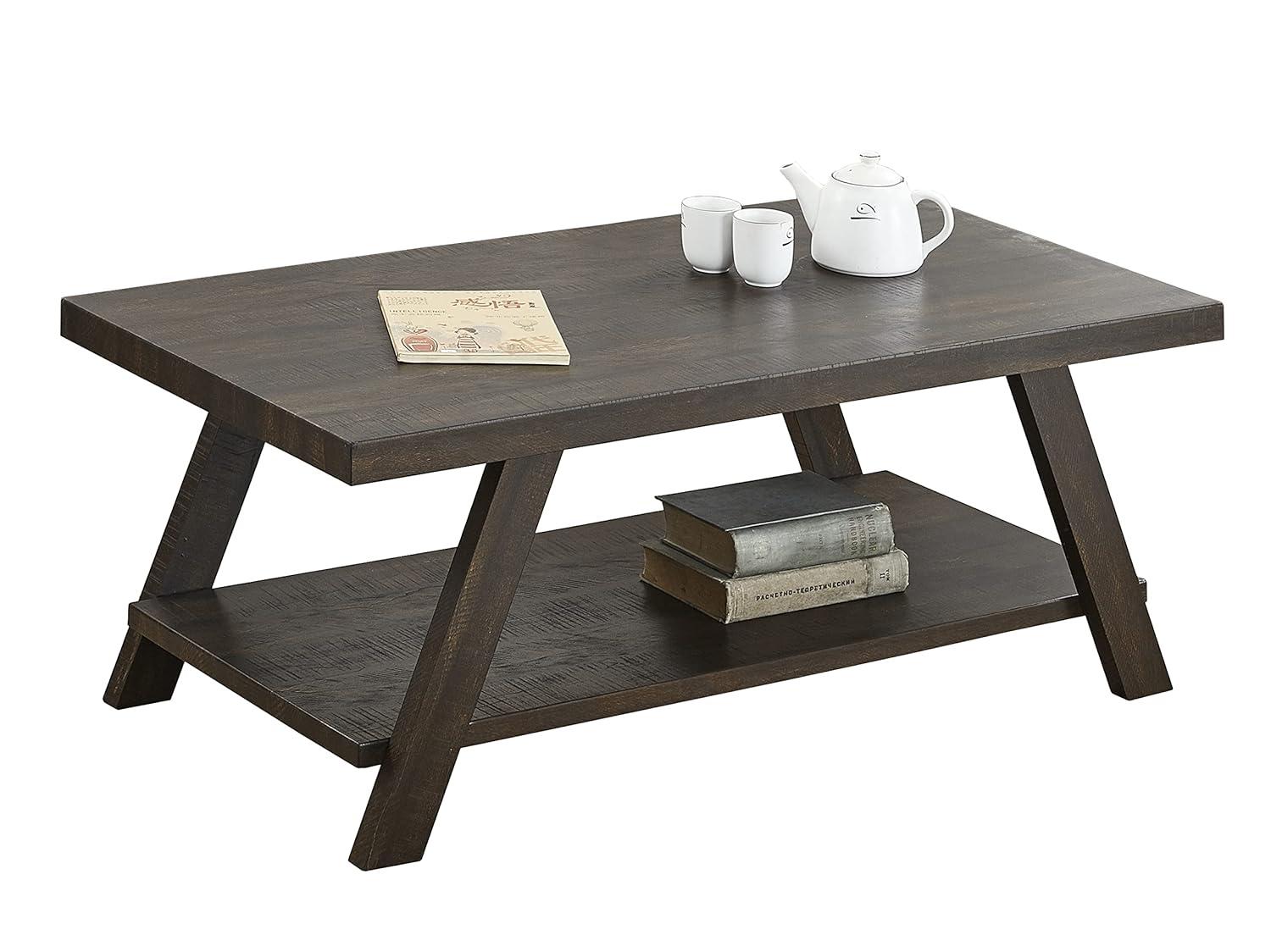 Roundhill Furniture Athens Contemporary Wood Shelf Coffee Table in Weathered Espresso