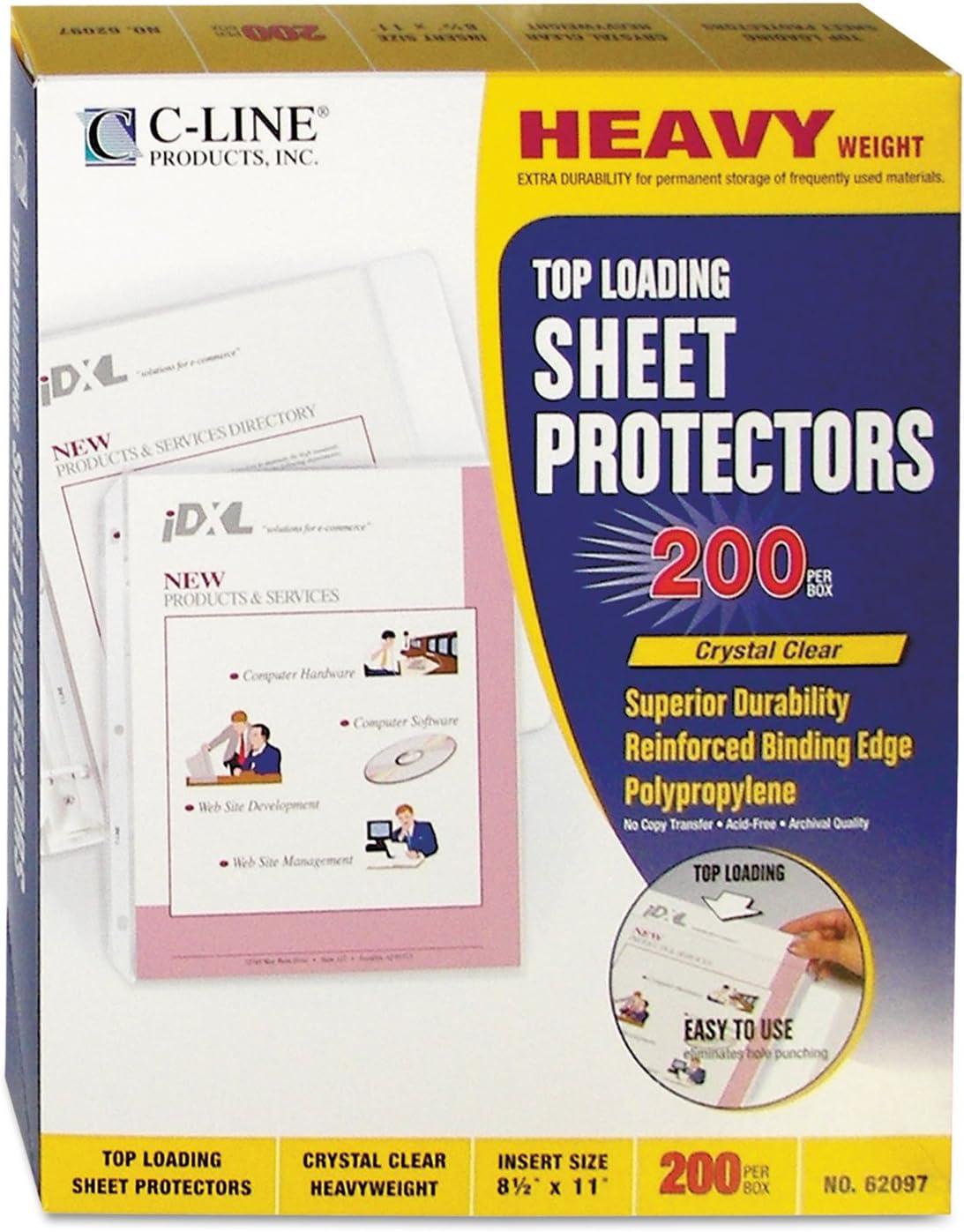 C-Line Heavyweight Polypropylene Sheet Protector, Clear, 2", 11 x 8 1/2, 200/BX