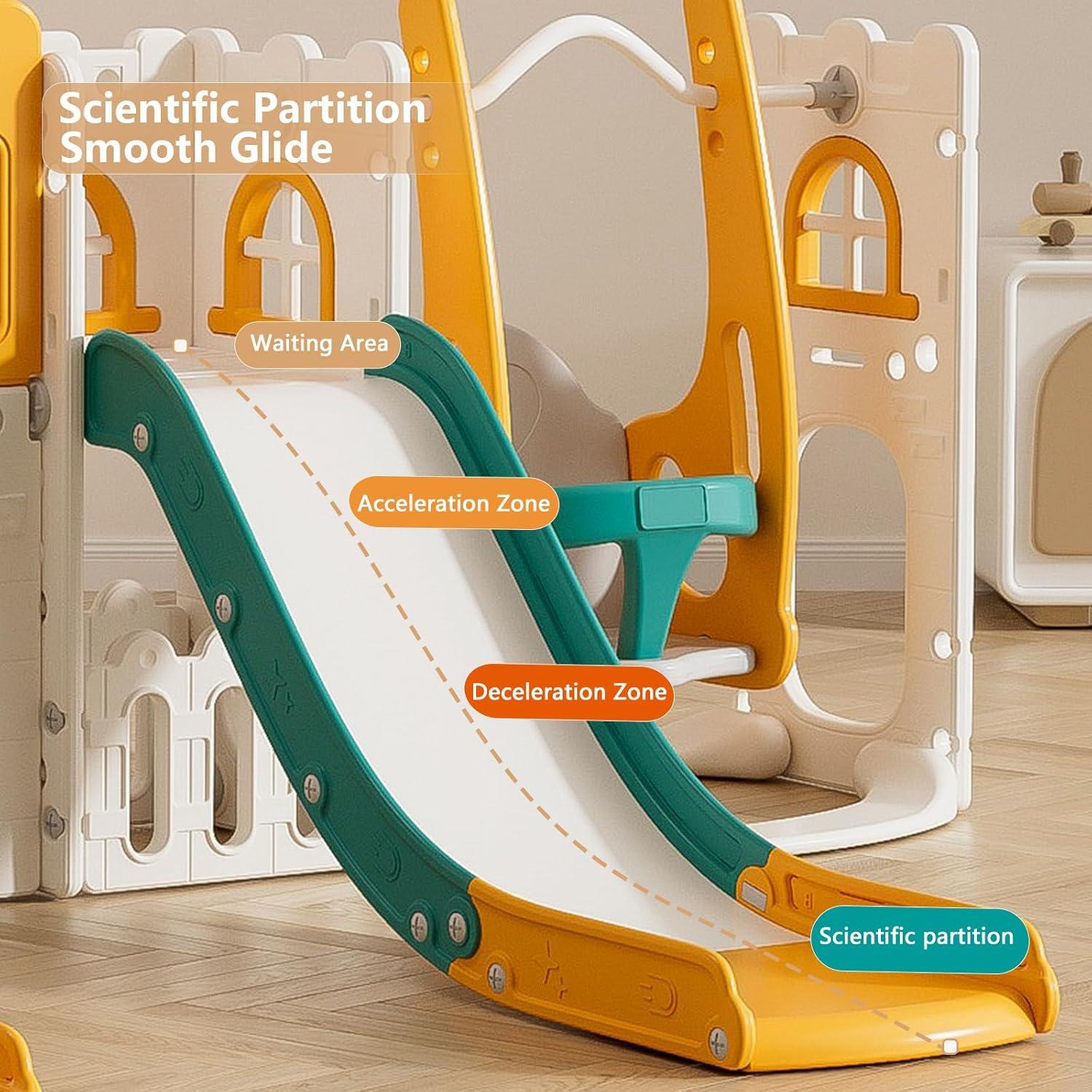 10 in 1 Toddler Slide, Age 1-3 with Swing, Basketball Hoop and Telescope, Kid Slide for Toddlers, Indoor Outdoor Playset Toddler Playground