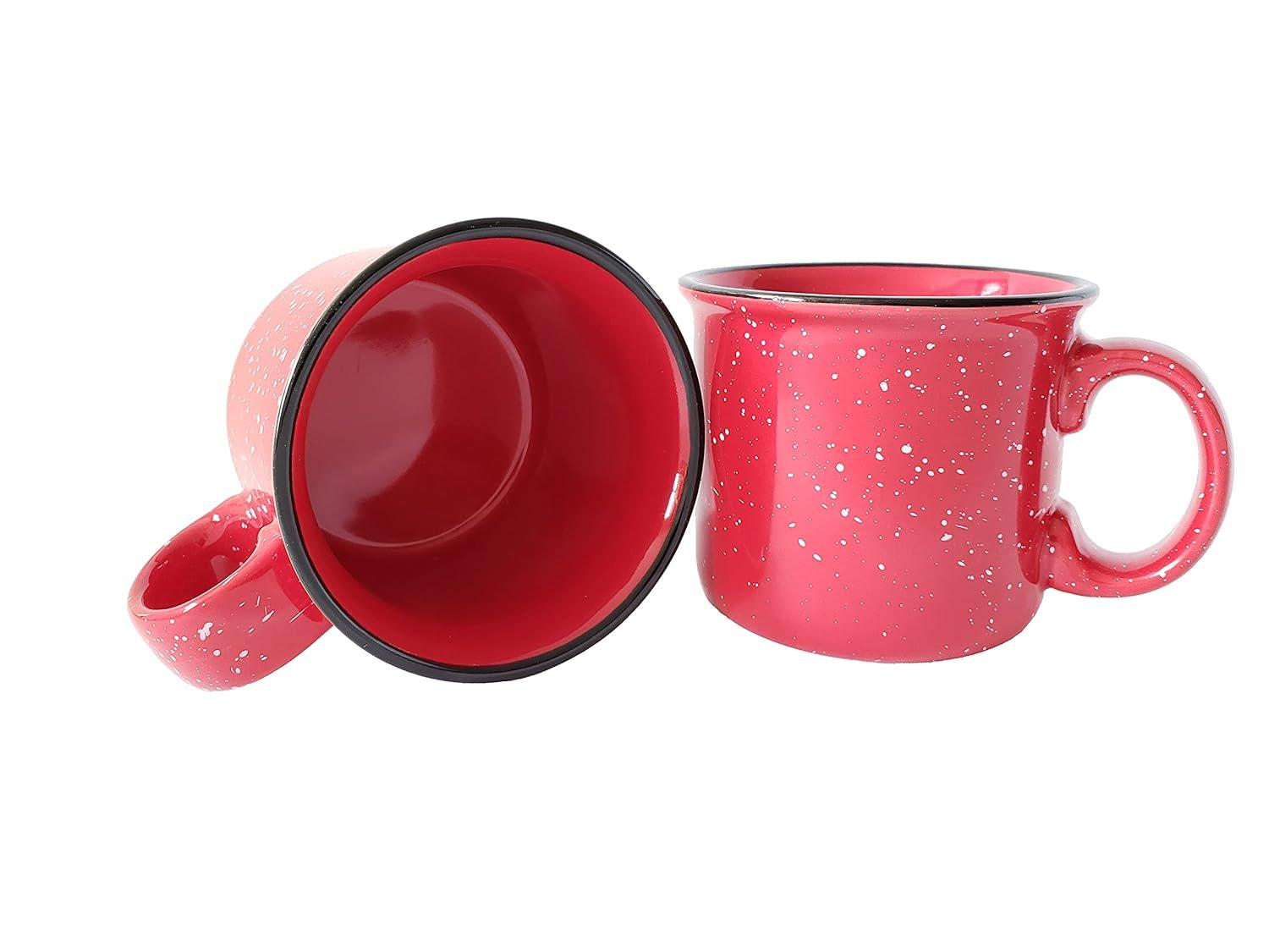14oz Ceramic Campfire Coffee Mug (Set of 4), Red with Speckled Finish - Durable Thick Walled Camping Style Cup for Outdoors or Home