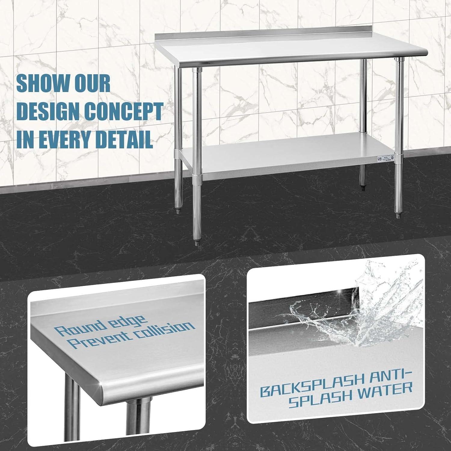 Hally 24x48 Stainless Steel Work Table with Undershelf and Backsplash