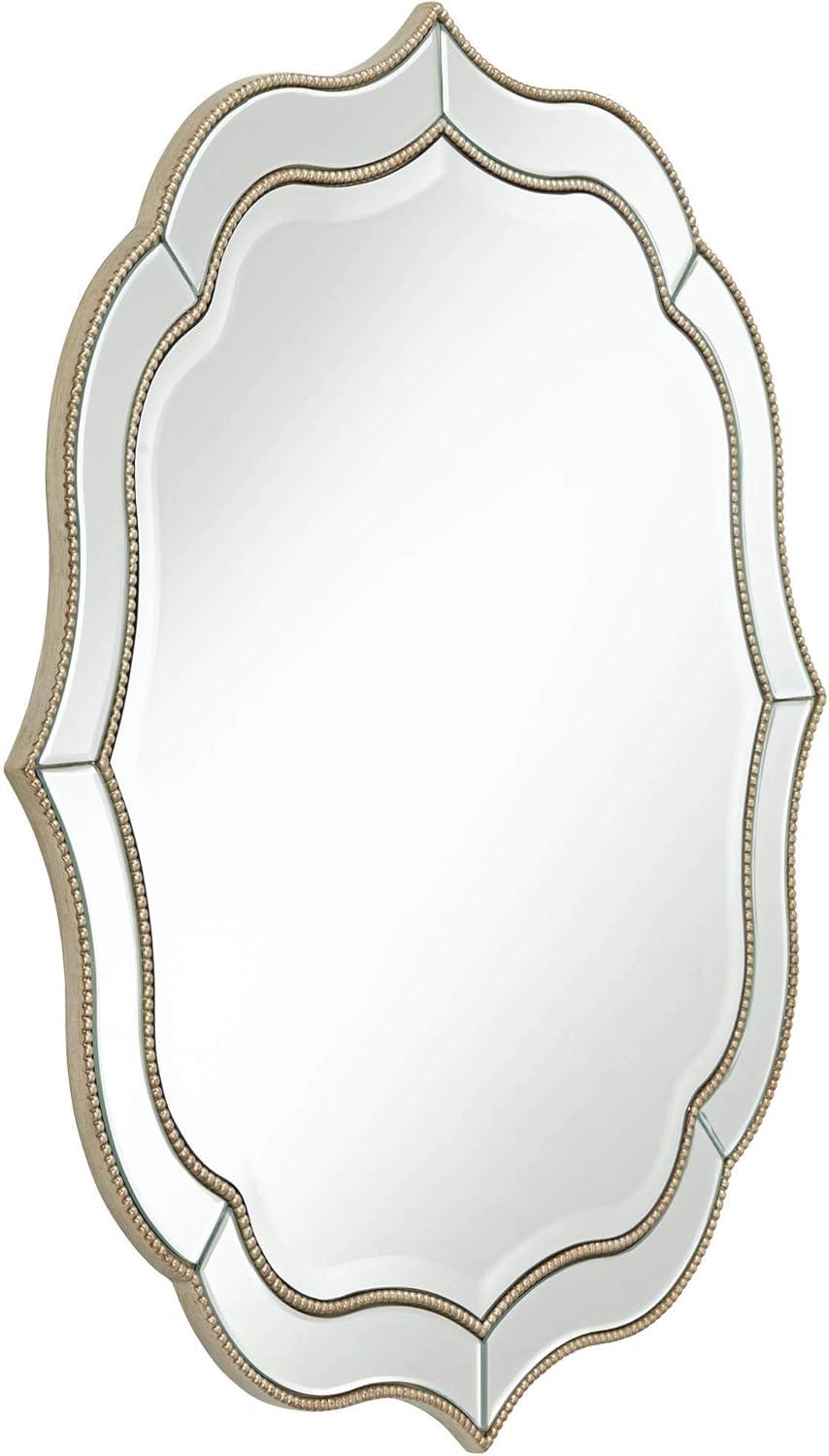 Scalloped Edge 37" Round Wall Mirror with Beaded Champagne Gold Frame