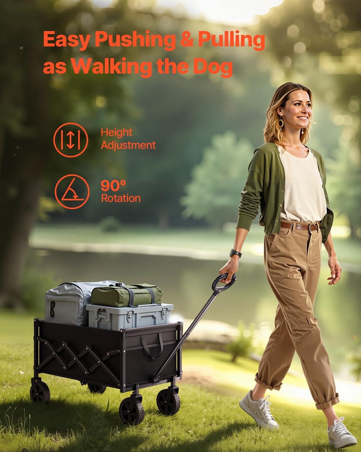 VEVOR Collapsible Folding Wagon with Wheels, Wagons Carts Foldable with 225lbs Capacity, Lightweight Portable Utility Wagon Cart for Grocery Shopping Sports Camping and Garden