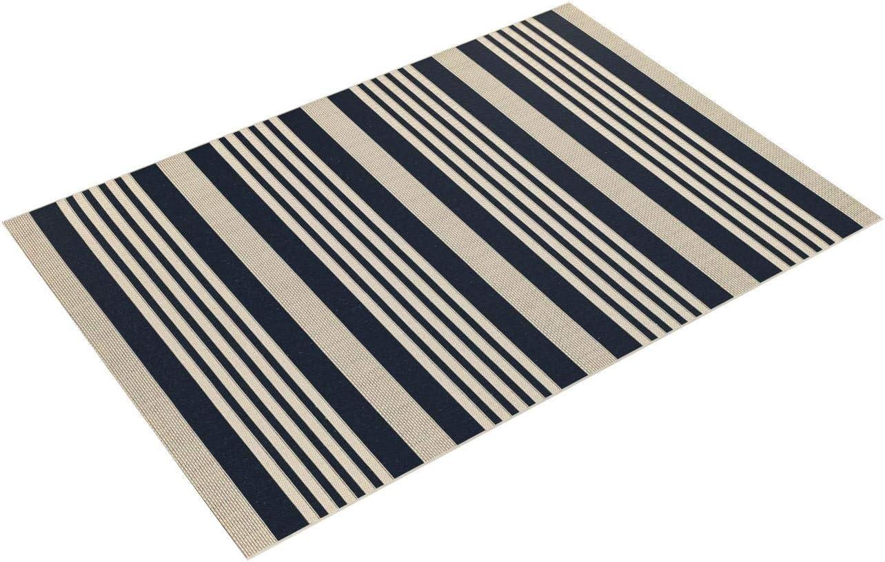 SAFAVIEH Courtyard Caroline Striped Indoor/Outdoor Area Rug, 6'7" x 9'6", Navy/Beige