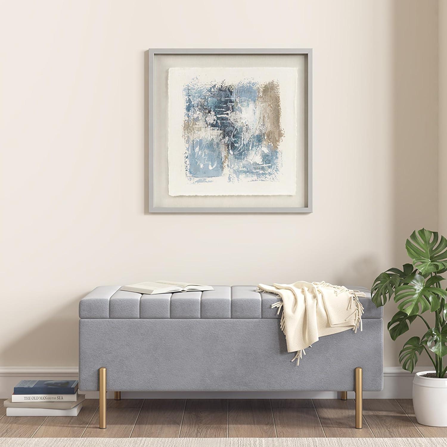 Blue and Neutral Abstract Rice Paper Framed Wall Art