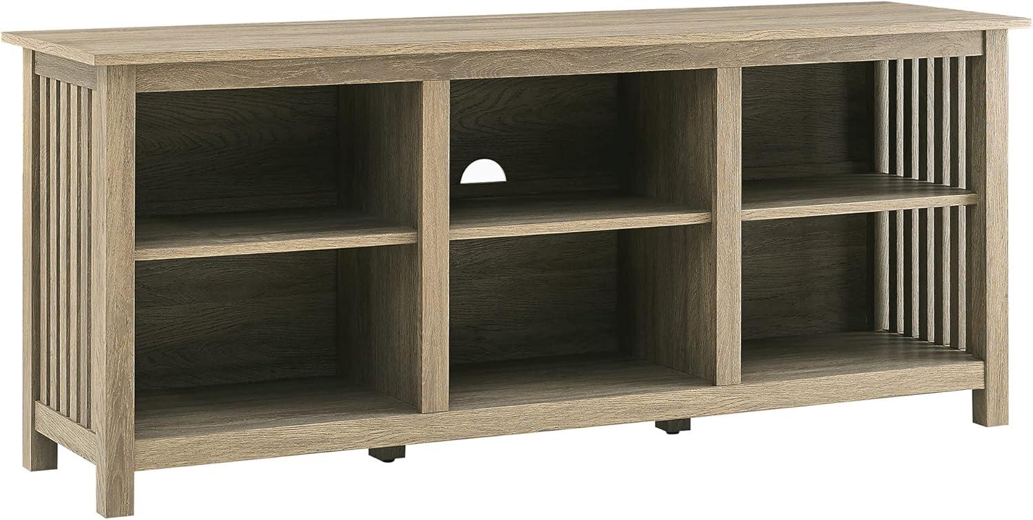 Driftwood Slatted Side TV Stand with Open Cubbies