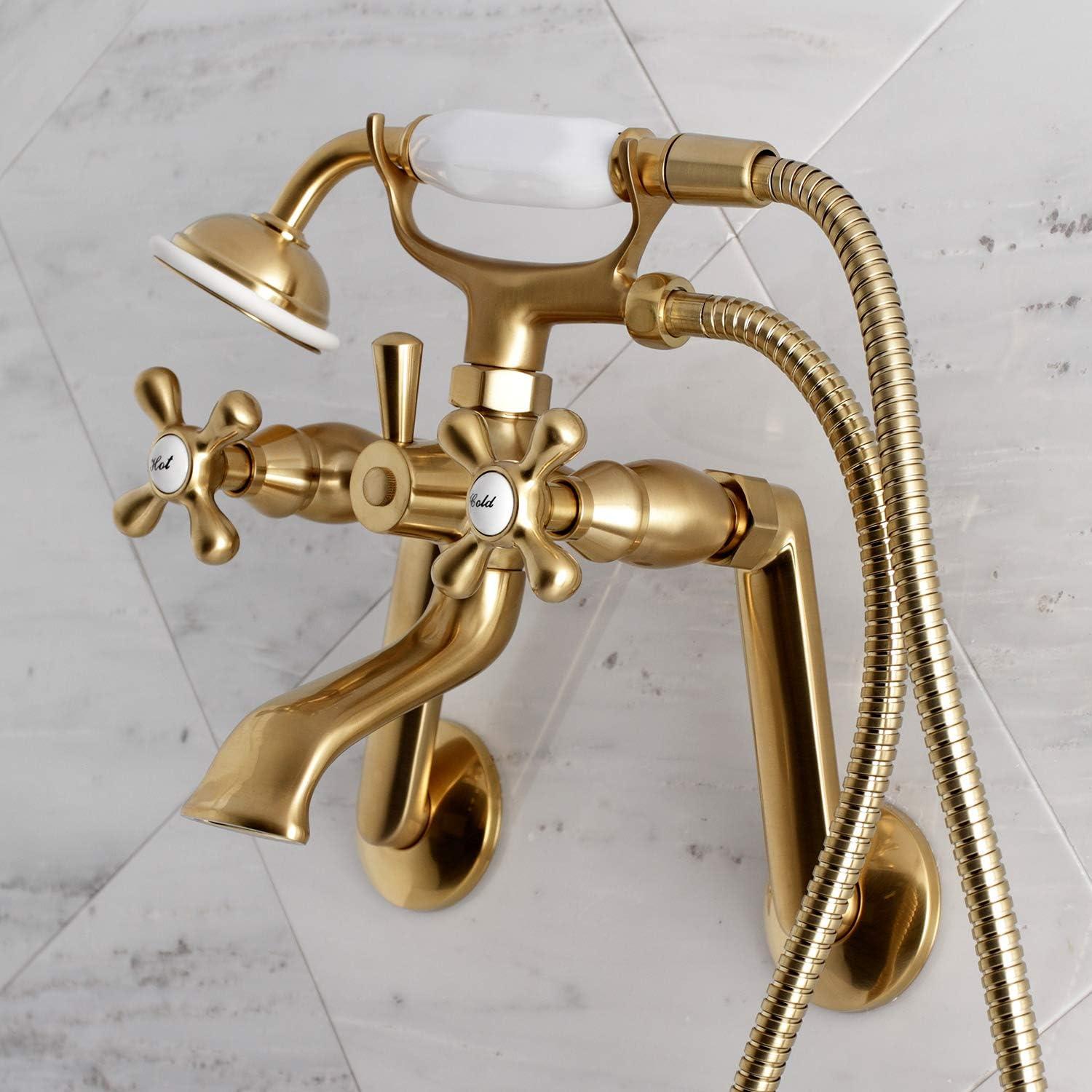 Kingston Brass Kingston Three-Handle 2-Hole Tub Wall Mount Clawfoot Tub Faucet with Hand Shower