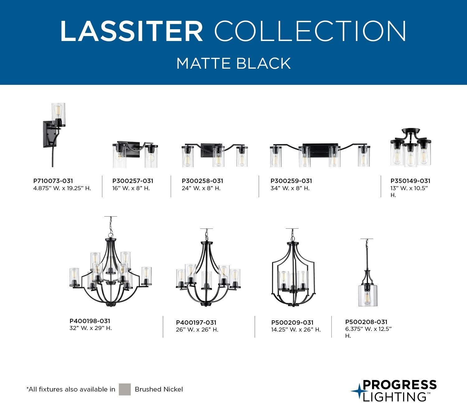 Progress Lighting Lassiter 1-Light Mini-Pendant, Matte Black, Clear Glass Shade