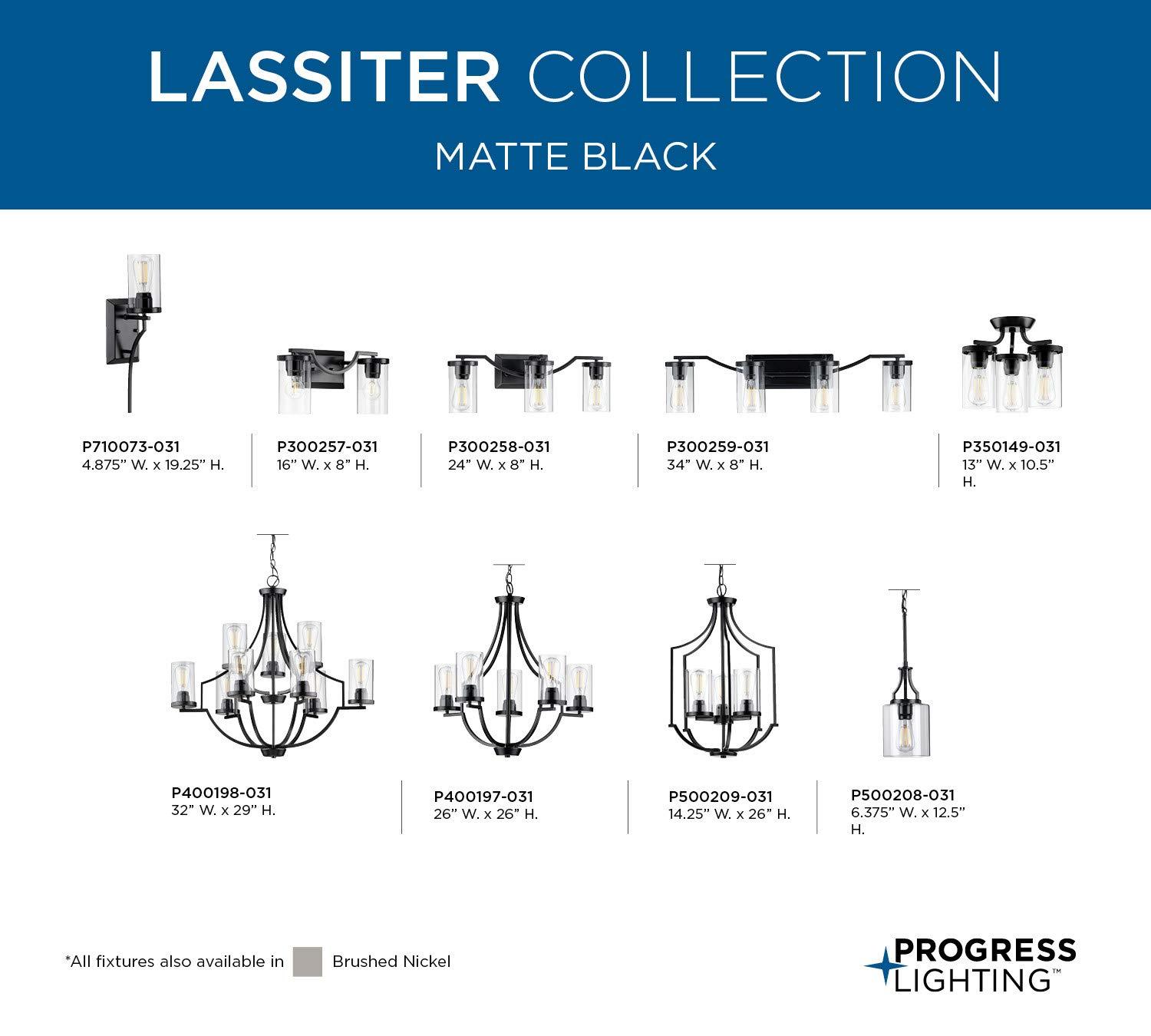 Progress Lighting, Lassiter Collection, 9-Light Chandelier, Matte Black, Clear Glass Shades