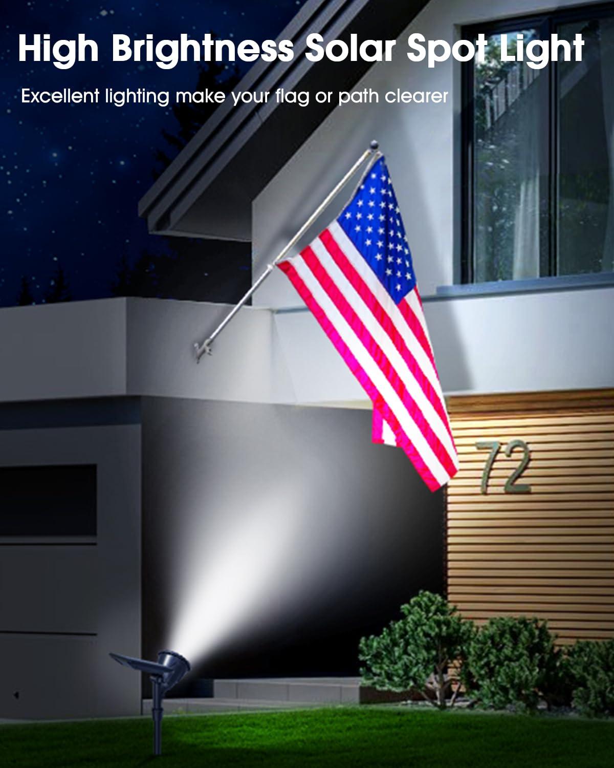 DBF Solar Outdoor Lights, 600LM Solar Spot Lights Outdoor Waterproof, 2-in-1 Adjustable Landscape Spotlights LED Flag Pole Light for Garden Yard Patio Driveway Garage Pool(Cool White, 2 Pack)
