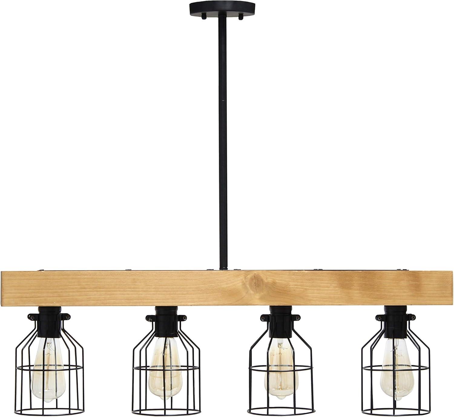 Elegant Designs 47.5" Farmhouse Rustic Cage Ceiling Pendant, Light Wood