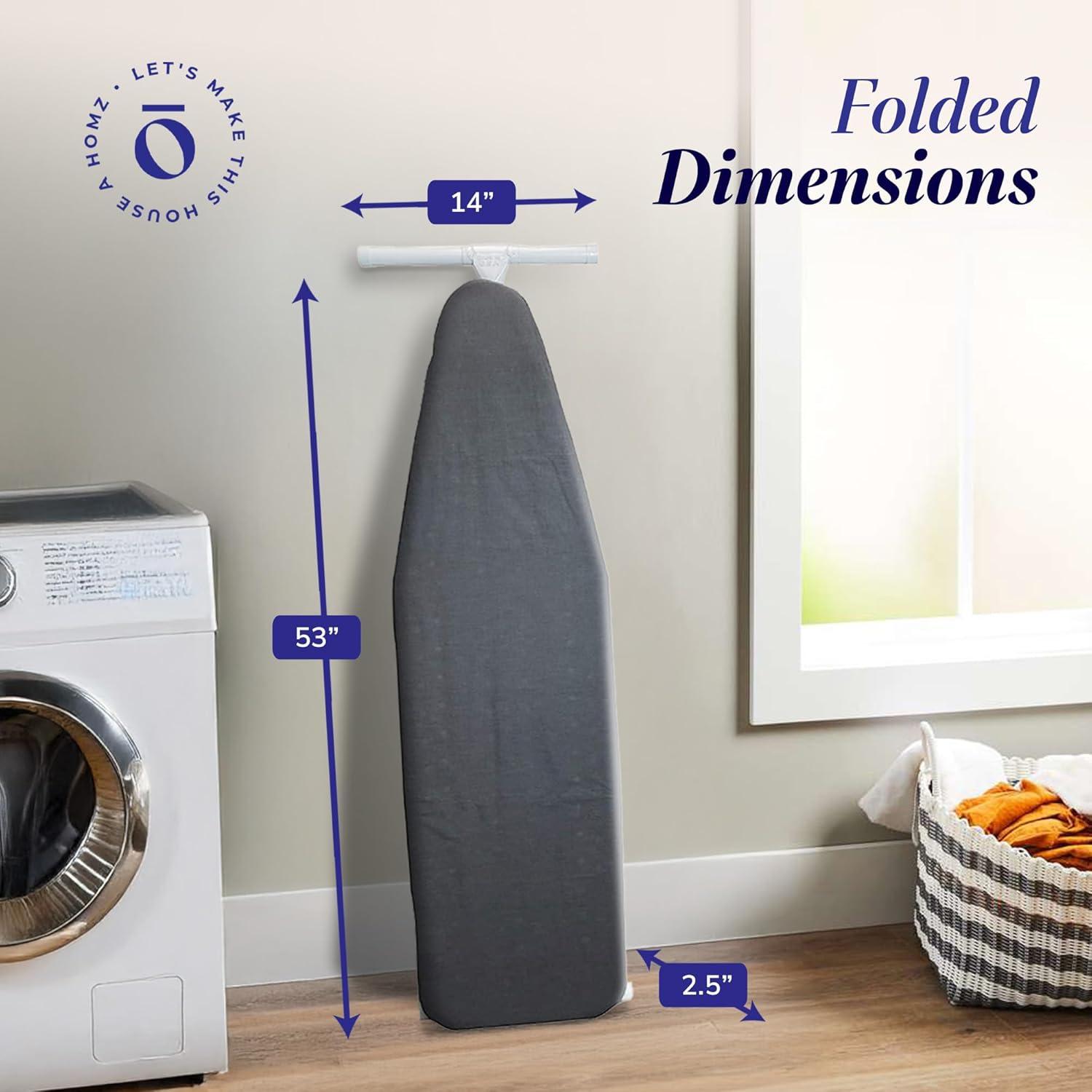 Homz T-Leg Foldable Adjustable Ironing Board w/Pad & Cotton Cover, Gray