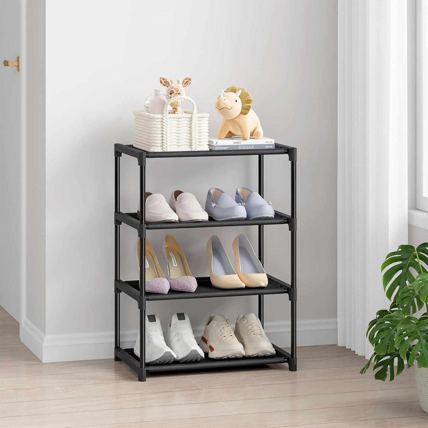 Black 4-Tier Stackable Metal Shoe Rack