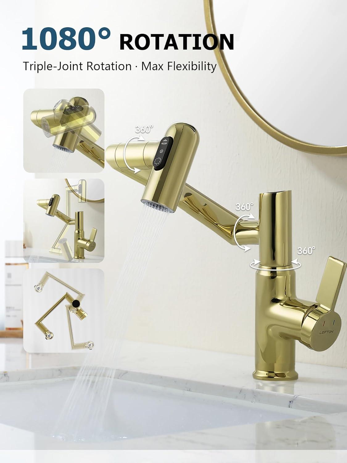 Lefton Rotatable Single Hole Bathroom Faucet with Temperature Display BF2204