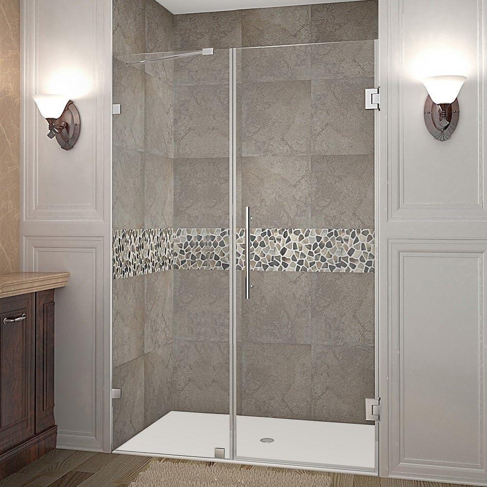 Nautis Frameless Clear Glass Hinged Shower Door with Chrome Hardware