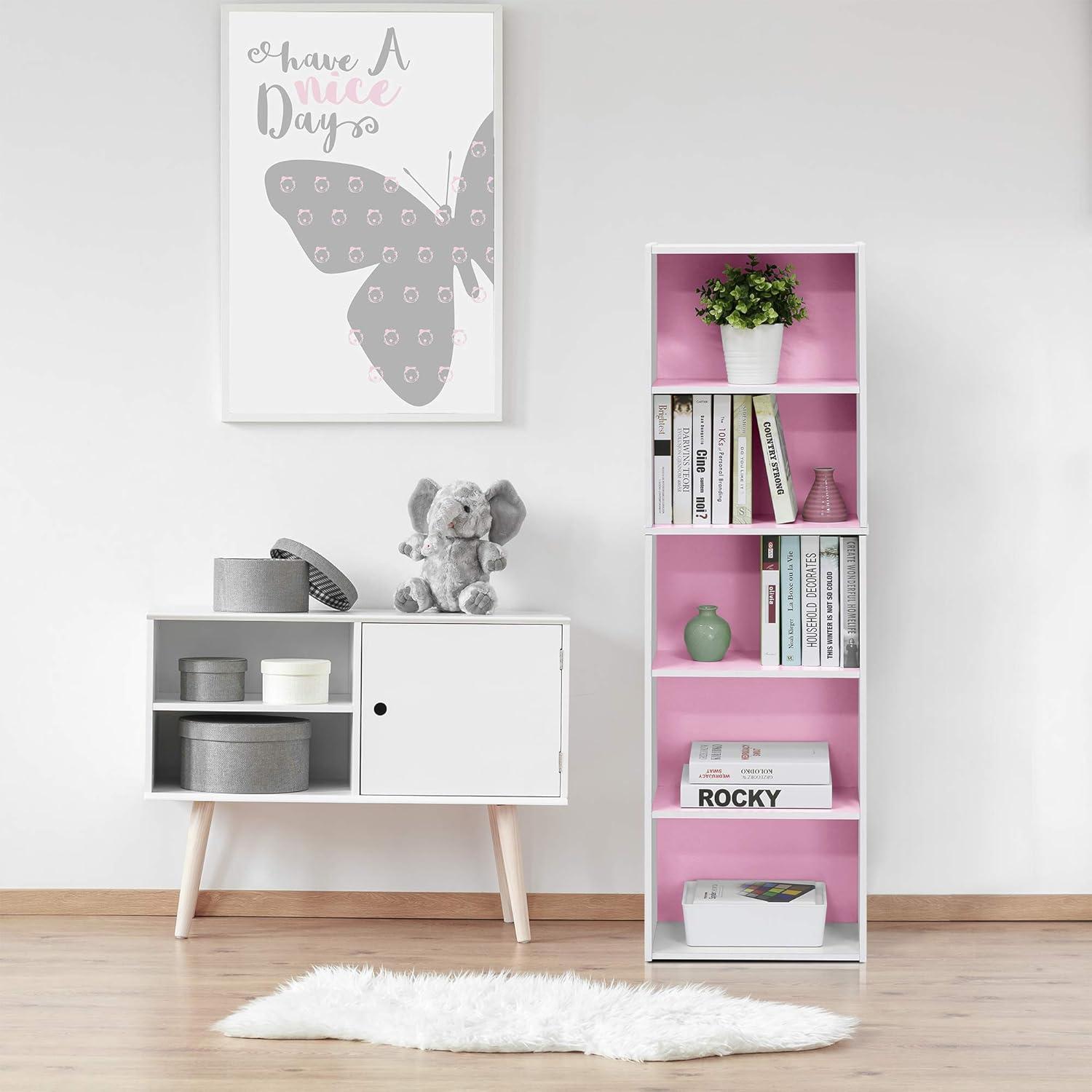 Furinno 5 Cube Reversible Storage Bookcase Open Shelf Organzier Horizontal Vertical,Pink