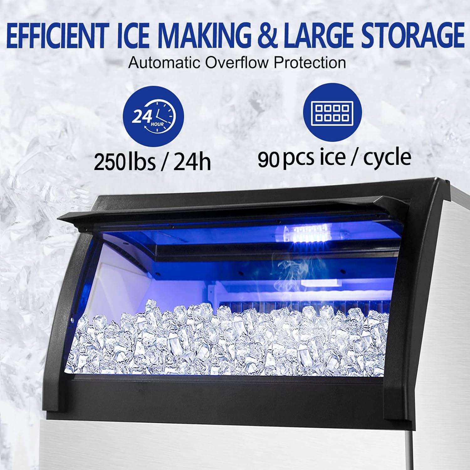 Stainless Steel 250 lb. Commercial Undercounter Ice Maker with 77 lb. Storage