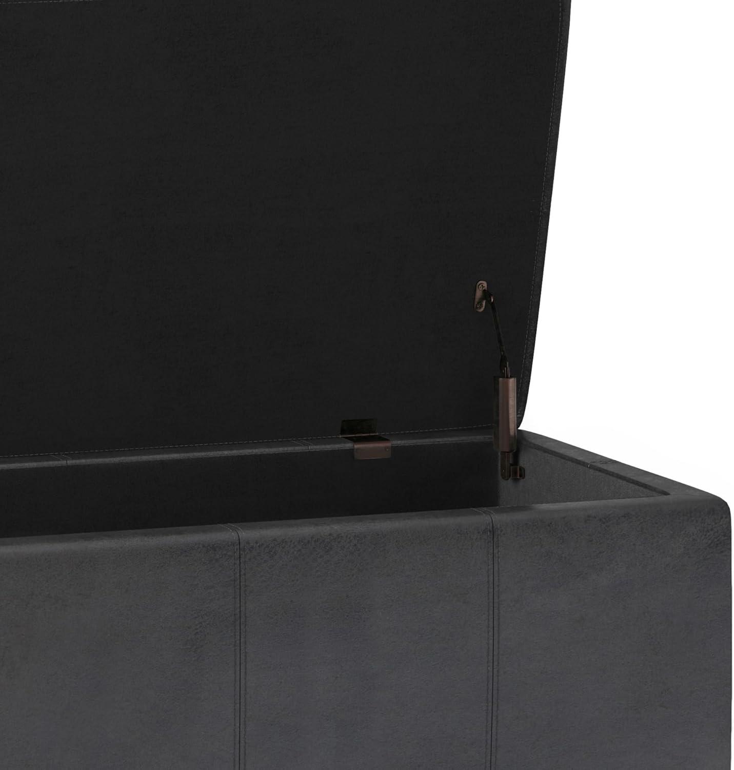 Simpli Home Kingsley 48"W Upholstered Storage Ottoman with Lift-Top Lid, Nailhead Trim, and Stitching Detail