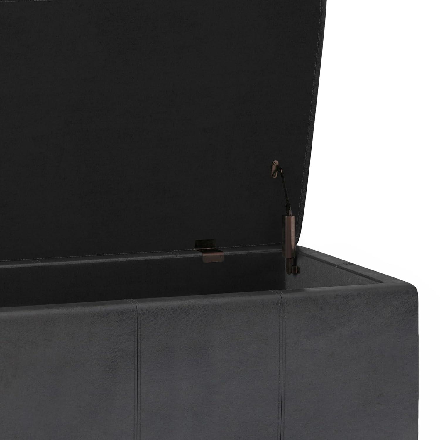 Simpli Home Kingsley 48"W Upholstered Storage Ottoman with Lift-Top Lid, Nailhead Trim, and Stitching Detail
