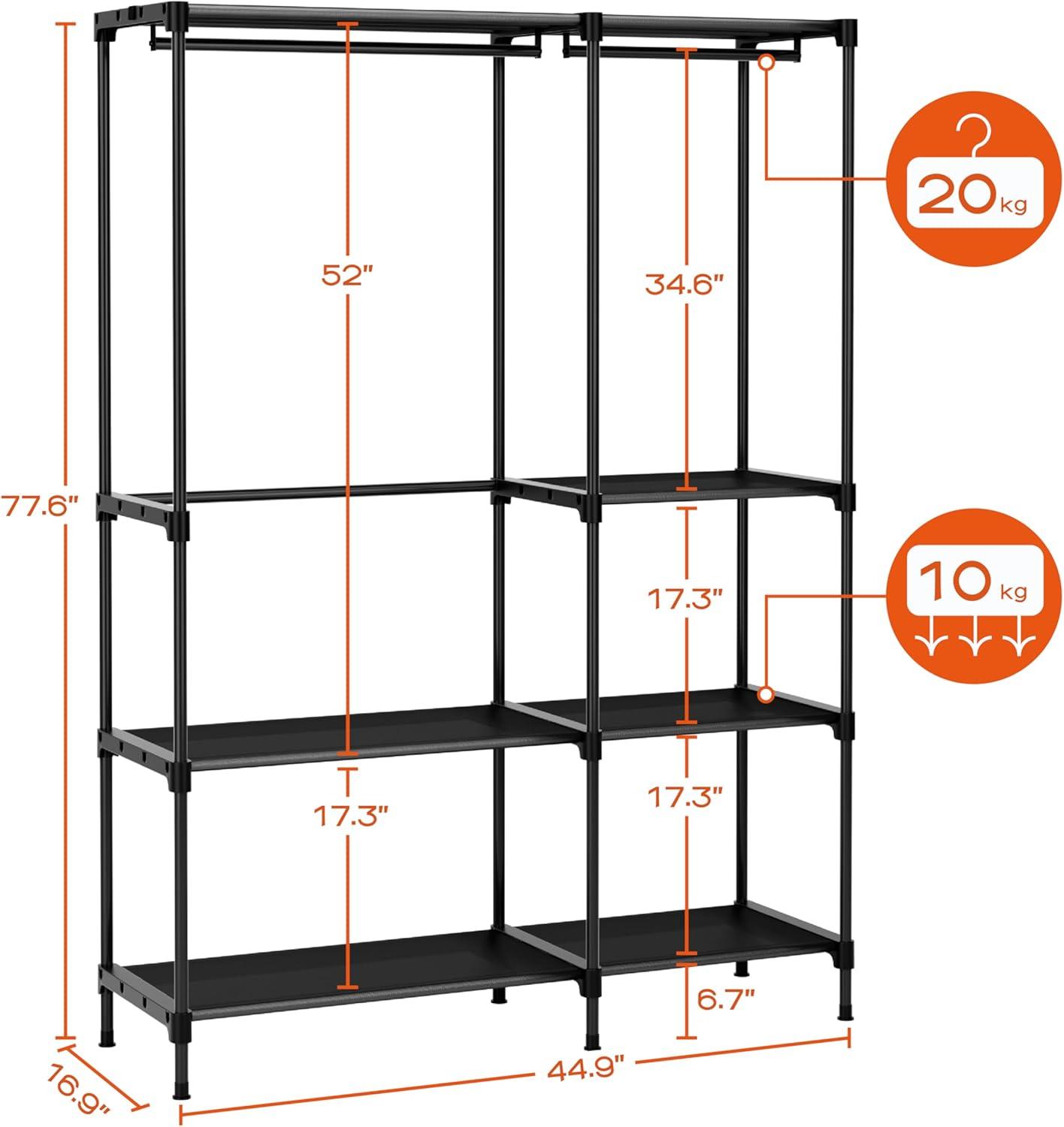 SONGMICS Portable Closet Freestanding Closet Organizer Clothes Rack with Shelves Hanging Rods Black