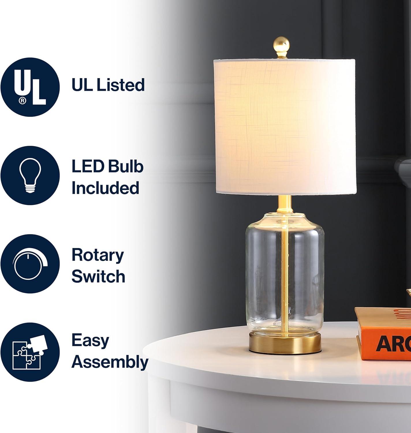 JONATHAN Y Duncan 19.5" Glass/Metal LED Table Lamp, Brass/Clear, JYL1033A