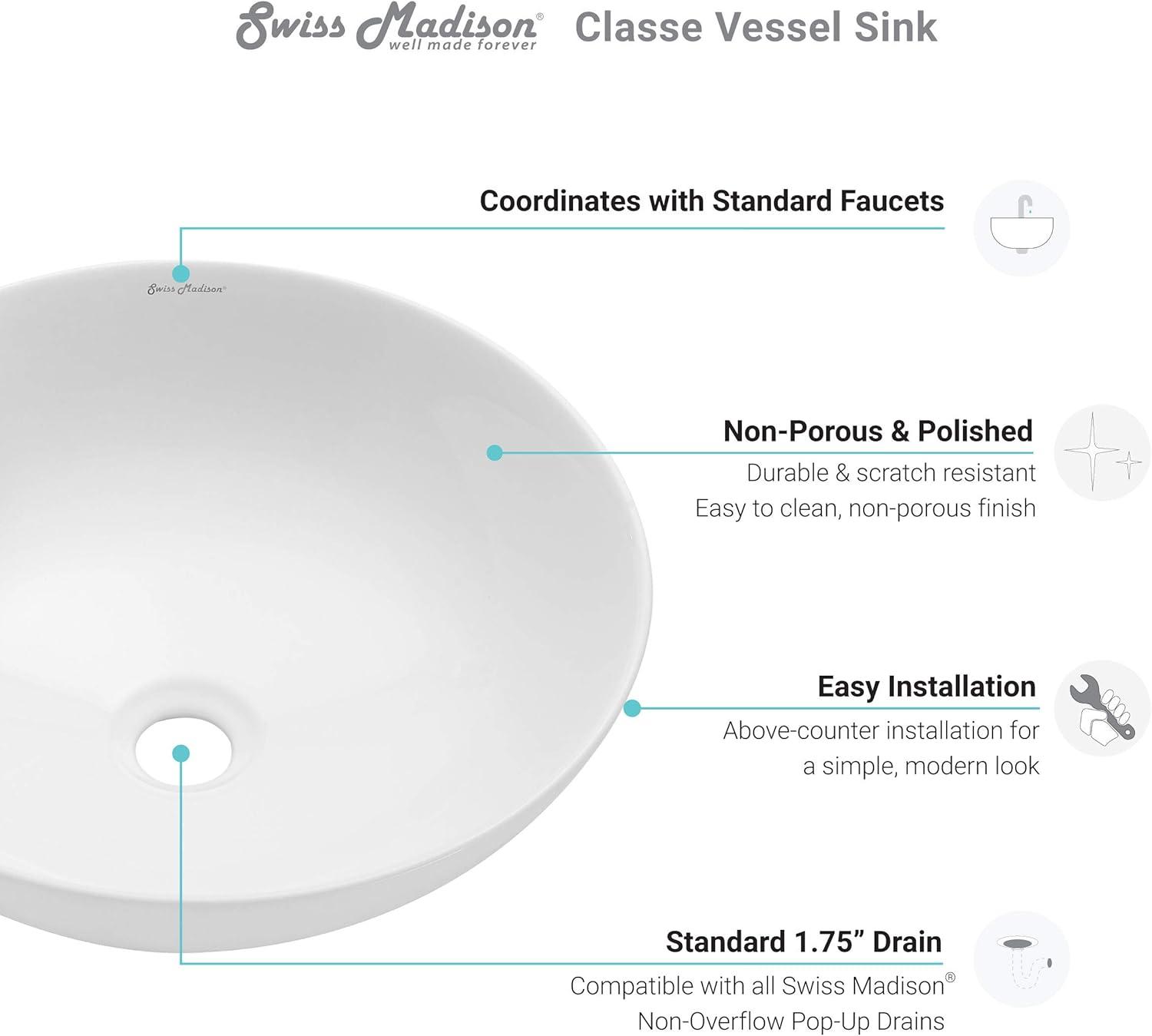 Minimalist White Ceramic Above-Counter Vessel Sink