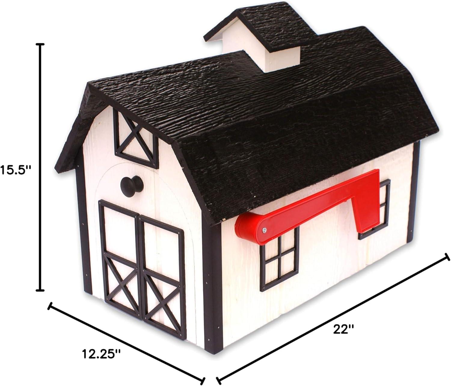 White and Black Wooden Barn Style Mailbox with Cupola