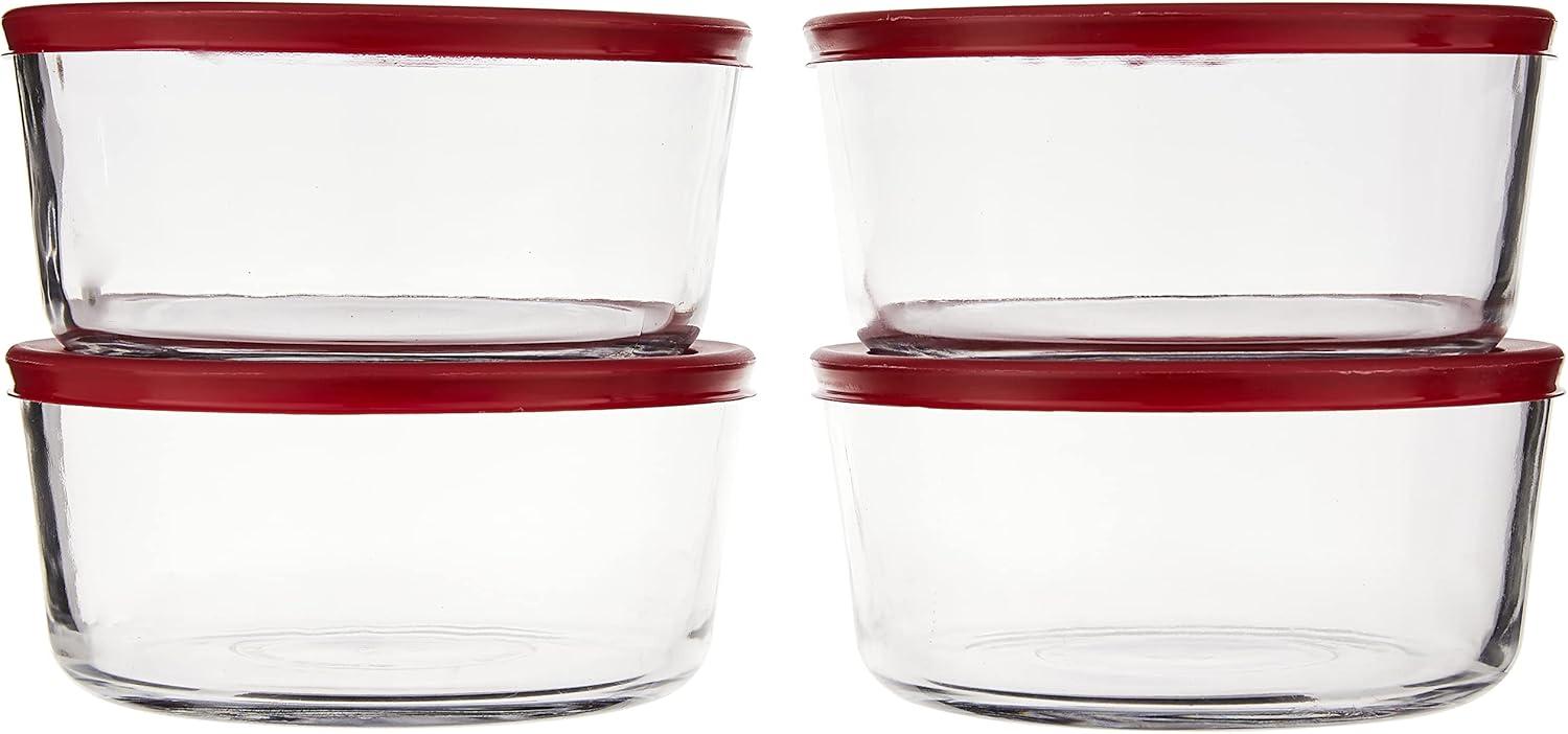 7-Cup Glass Meal Prep Canisters with Red Lids, Set of 4