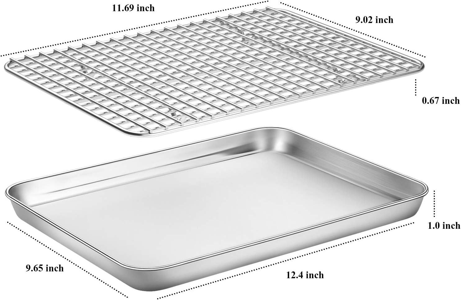 Baking Sheet with Rack 12 x 10 x 1 Inch, RUseeN Stainless Steel Cookie Sheet Baking Pan Toast Oven Tray with Cooling Rack, Quarter Sheet Pan with Wire Rack, Non Toxic & Heavy Duty & Dishwasher Safe