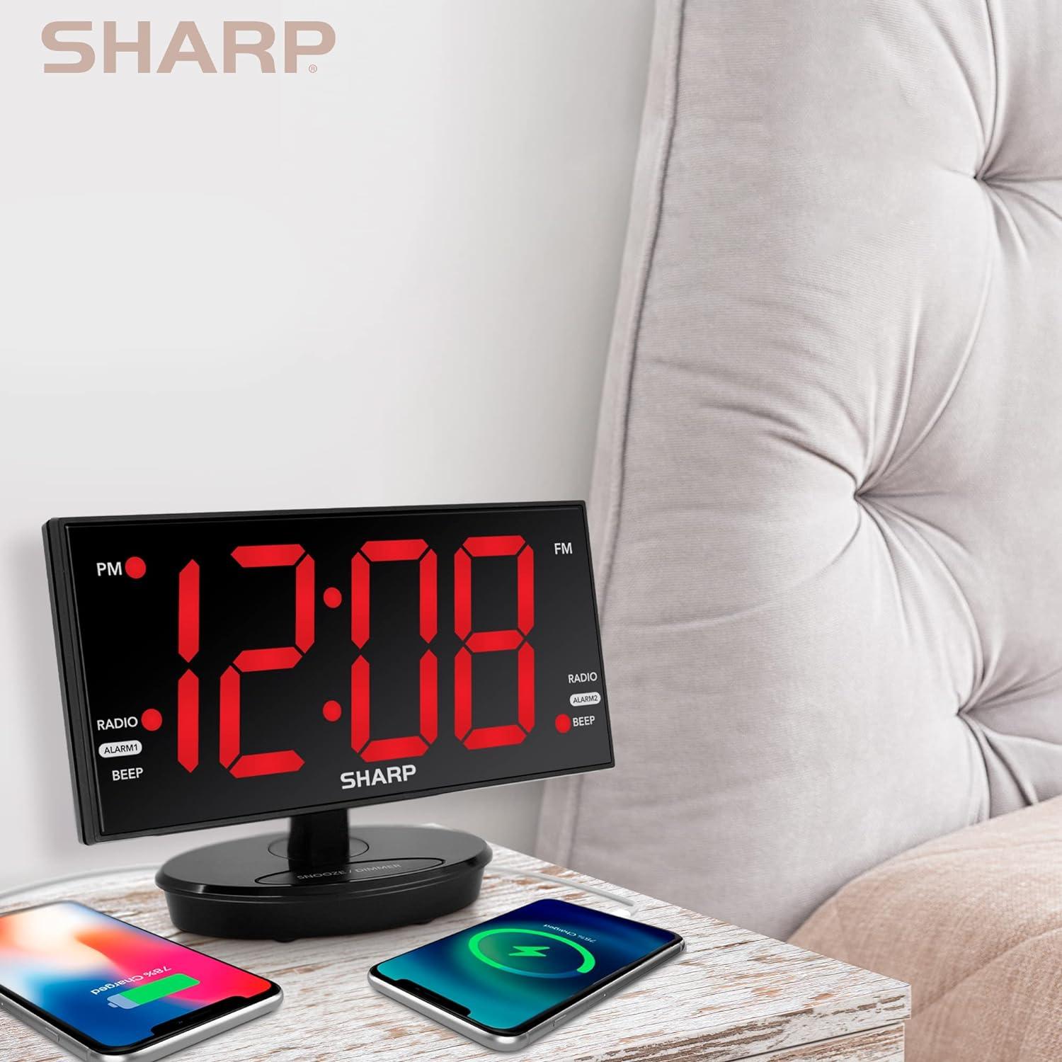 Sharp 8.9" Black Digital Alarm Clock with LED Display and FM Radio