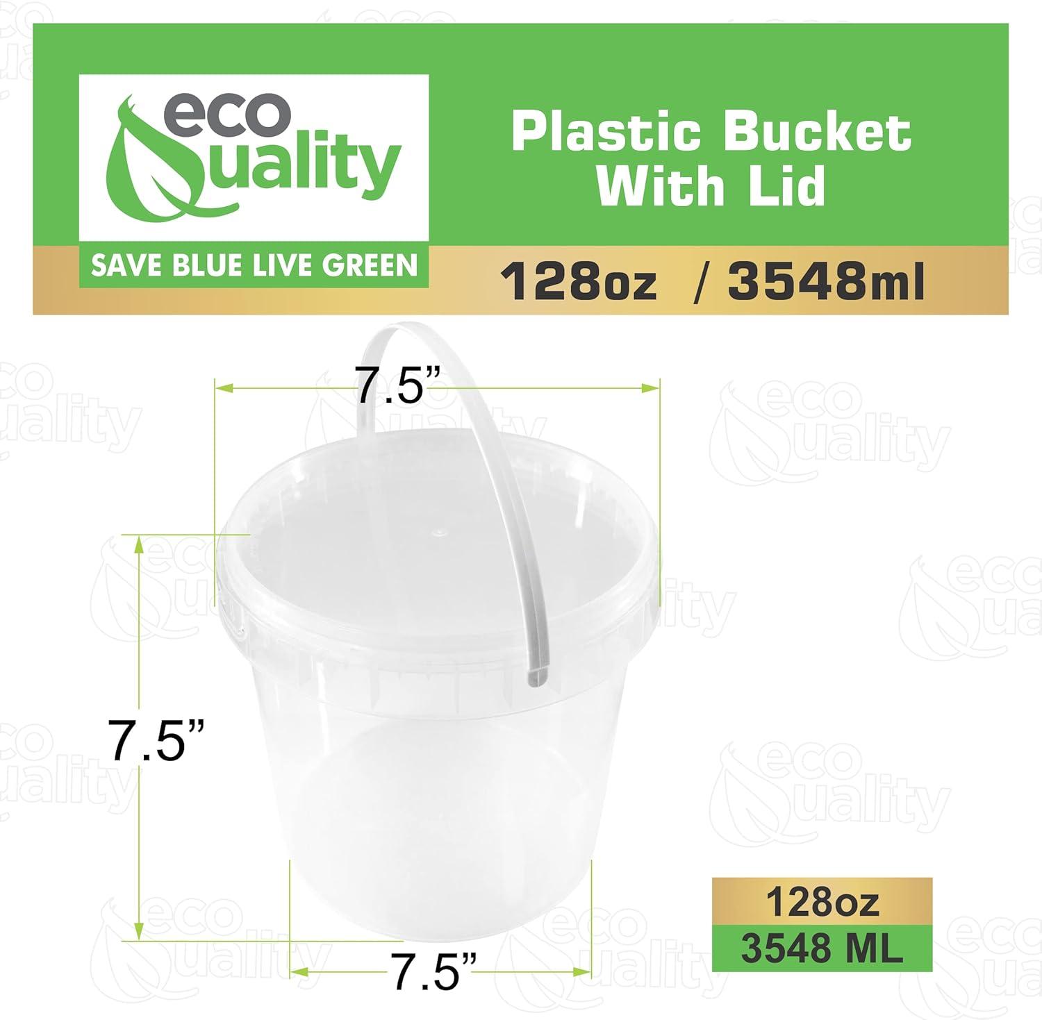 1 Gallon (128 oz) Clear Plastic Bucket with Lid and Handle (3 Pack), Ice Cream Tub with Lids - Food Grade Freezer and Microwave Safe Food Storage Containers, Round Plastic Pail Container, BPA Free