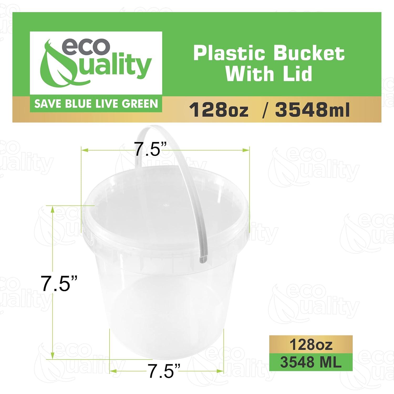 1 Gallon (128 oz) Clear Plastic Bucket with Lid and Handle (3 Pack), Ice Cream Tub with Lids - Food Grade Freezer and Microwave Safe Food Storage Containers, Round Plastic Pail Container, BPA