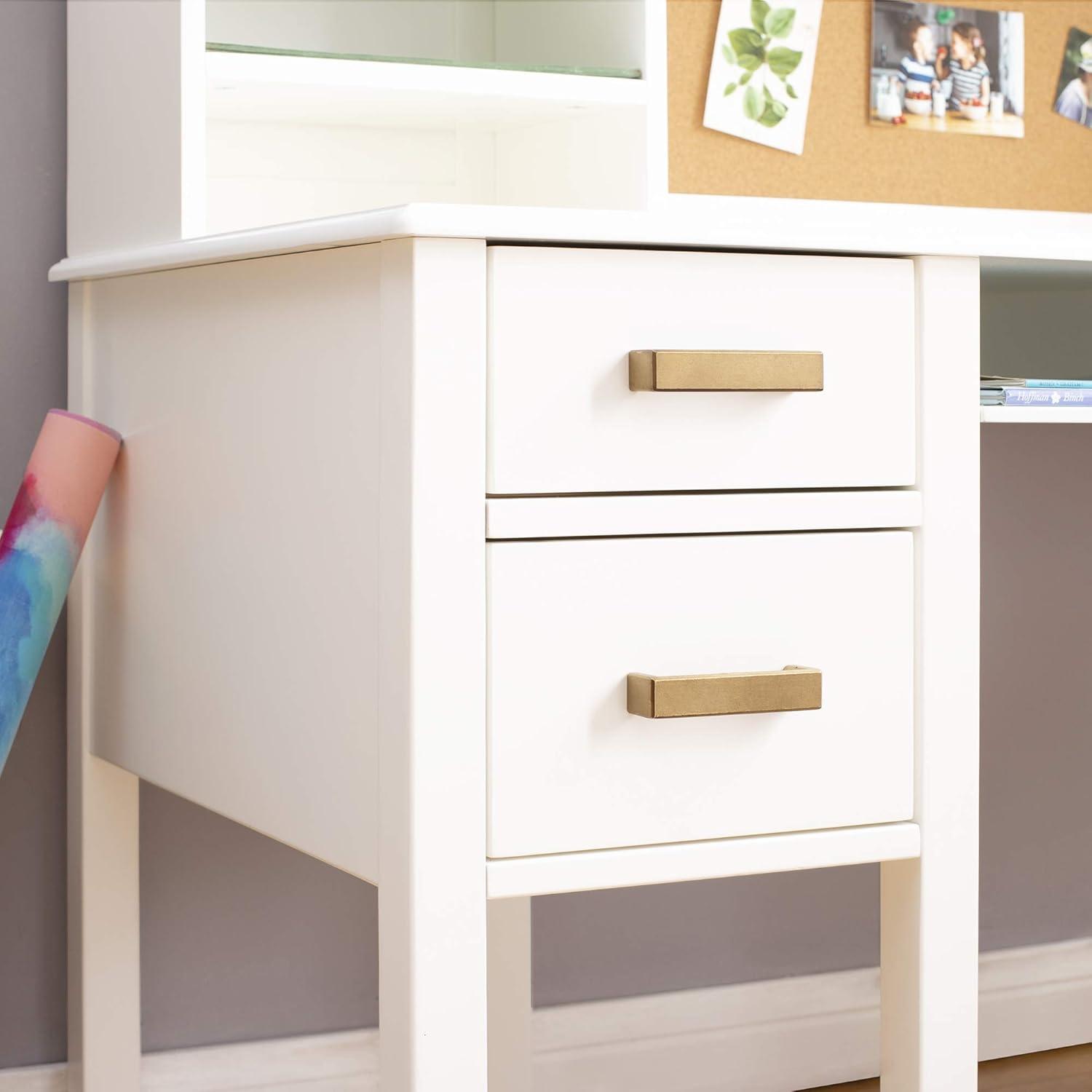 Guidecraft Taiga Kids Desk and Chair Set with Hutch - White: Kids Wood Desk with Drawers, Storage Shelf, and Corkboard | Study Table for Kids Bedroom