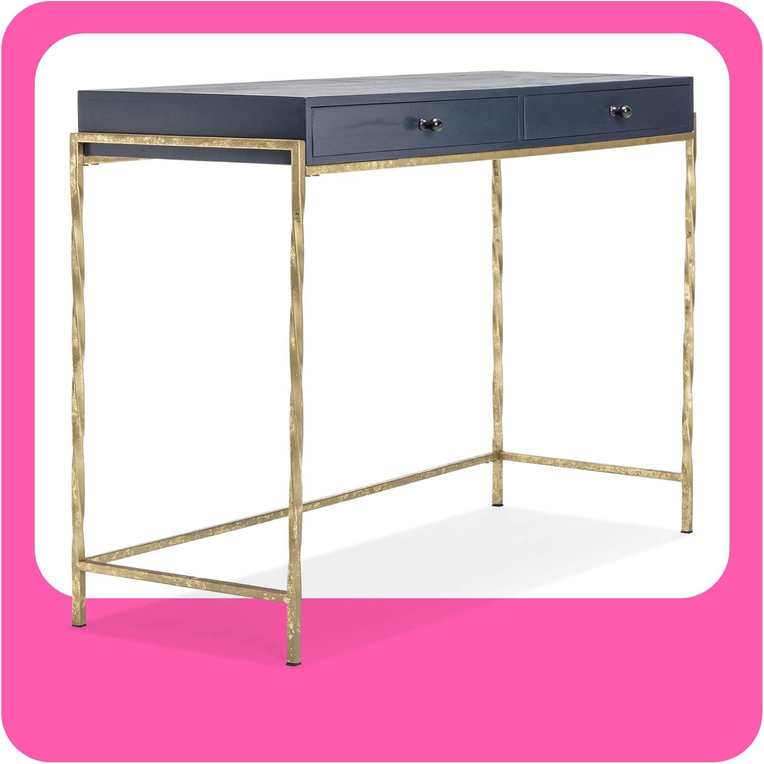 Jolie Modern Living Room Console Table Navy Blue/Gold - Adore Decor: Chic 2-Drawer Design, Glossy Finish, Metal Frame