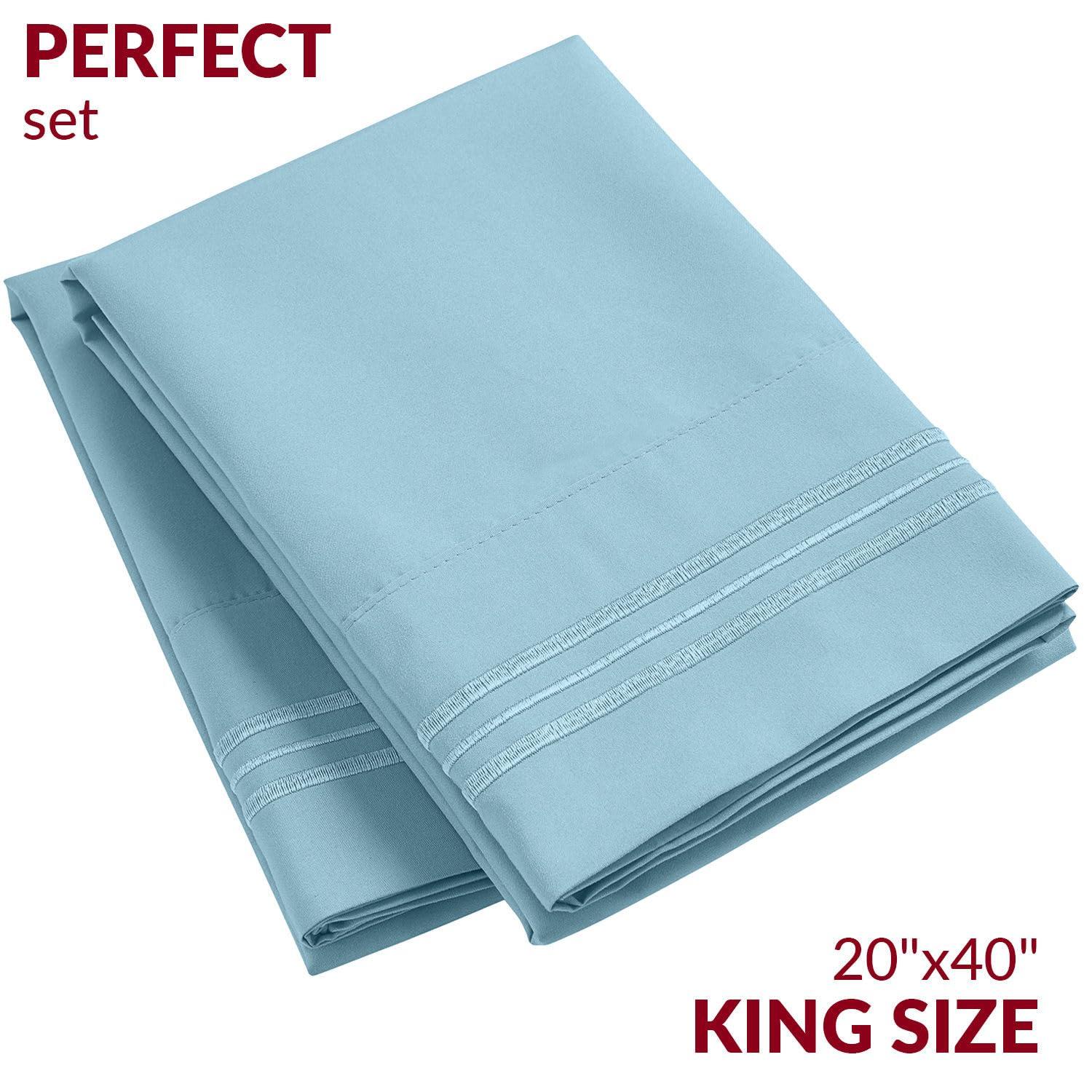 Mellanni Luxury Microfiber Pillowcases with Envelope Closure, King, Light Blue, 2 Count