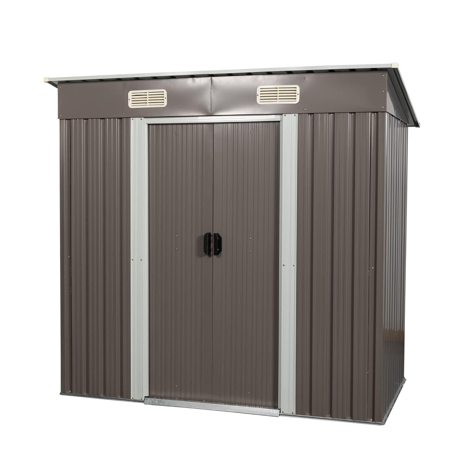 Kadyn Heavy Duty Storage House,Tool Shed Storage House, 6ft x 5ft Outdoor Metal Storage Transparent plate