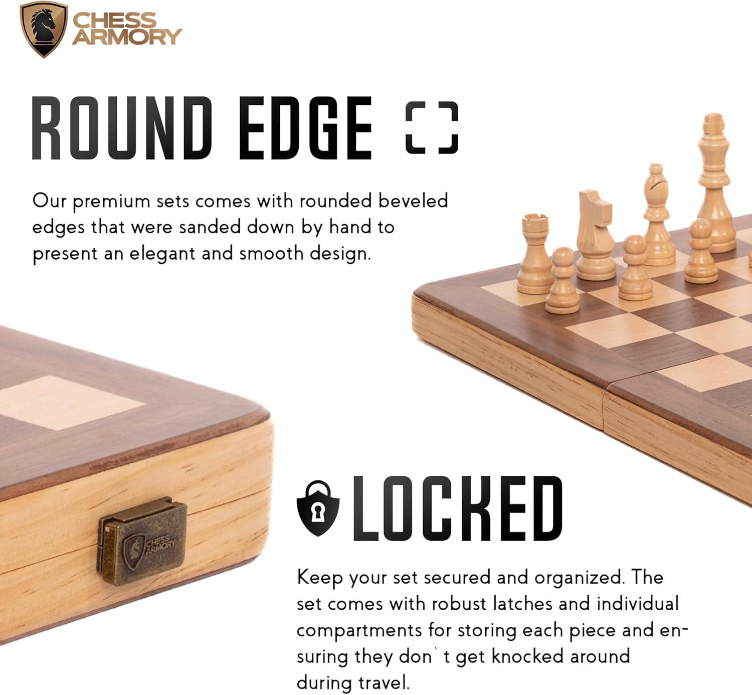 Chess Armory 15" Magnetic Wooden Chess Set with Extra Queens & Storage Box - Perfect for Adults & Kids