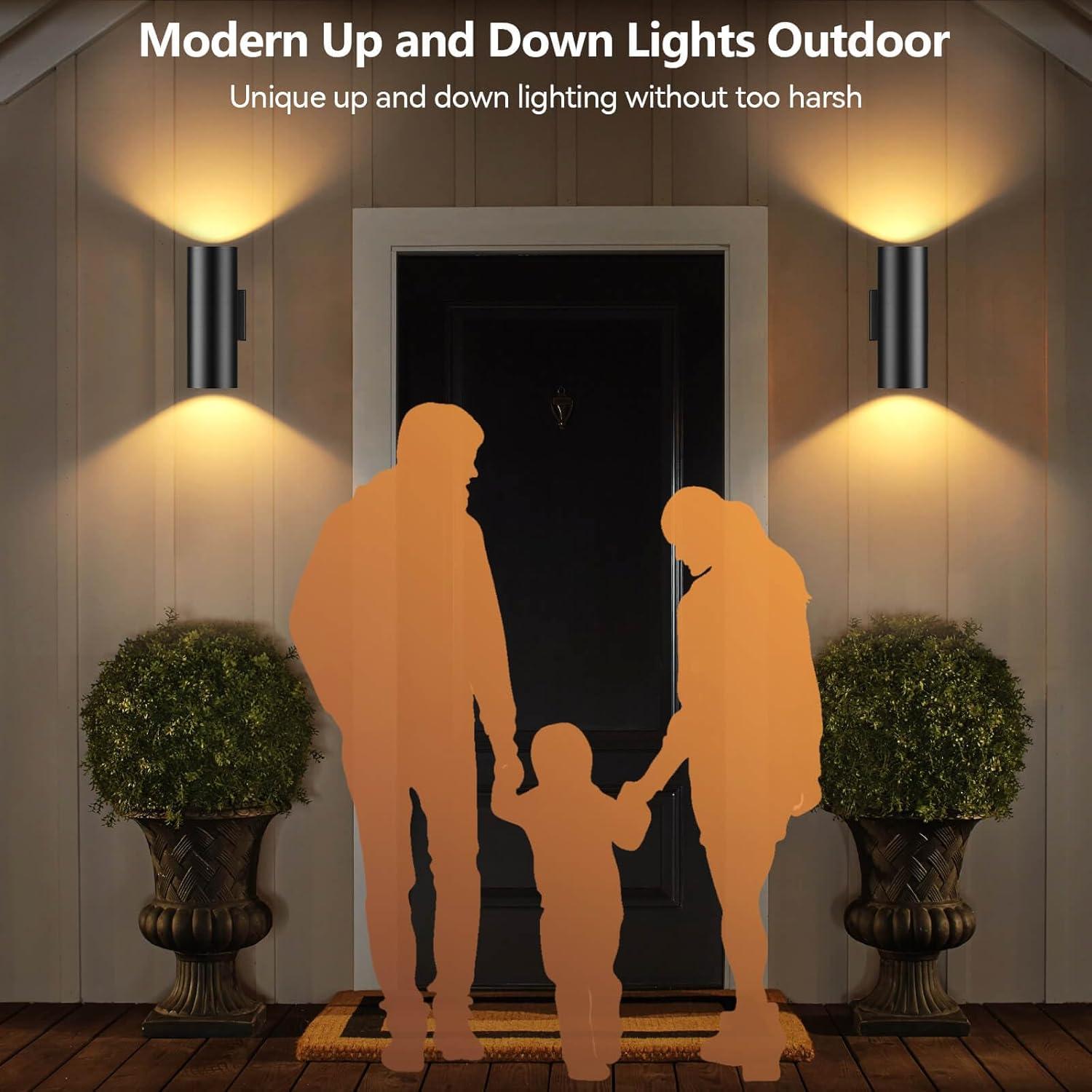 Modern RGB Outdoor Light, 2700K-6500K Ambience Outdoor Wall Sconce Color Changing, Wifi App Control Up Down Lights, Smart Exterior Wall Light For House Porch, Works With Alexa Google Assistant