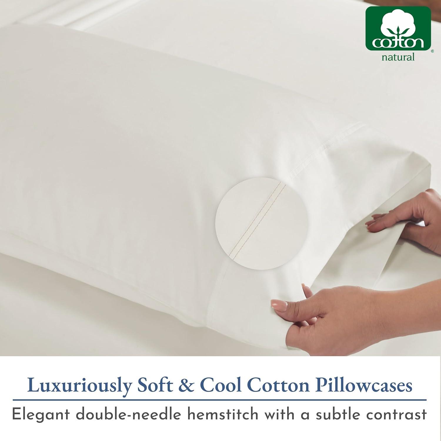 Luxury Pillowcase Set - 800 Thread Count 100% Cotton Sateen, Soft & Cooling Pillowcases by California Design Den - Ivory, Standard/Queen Pillowcases