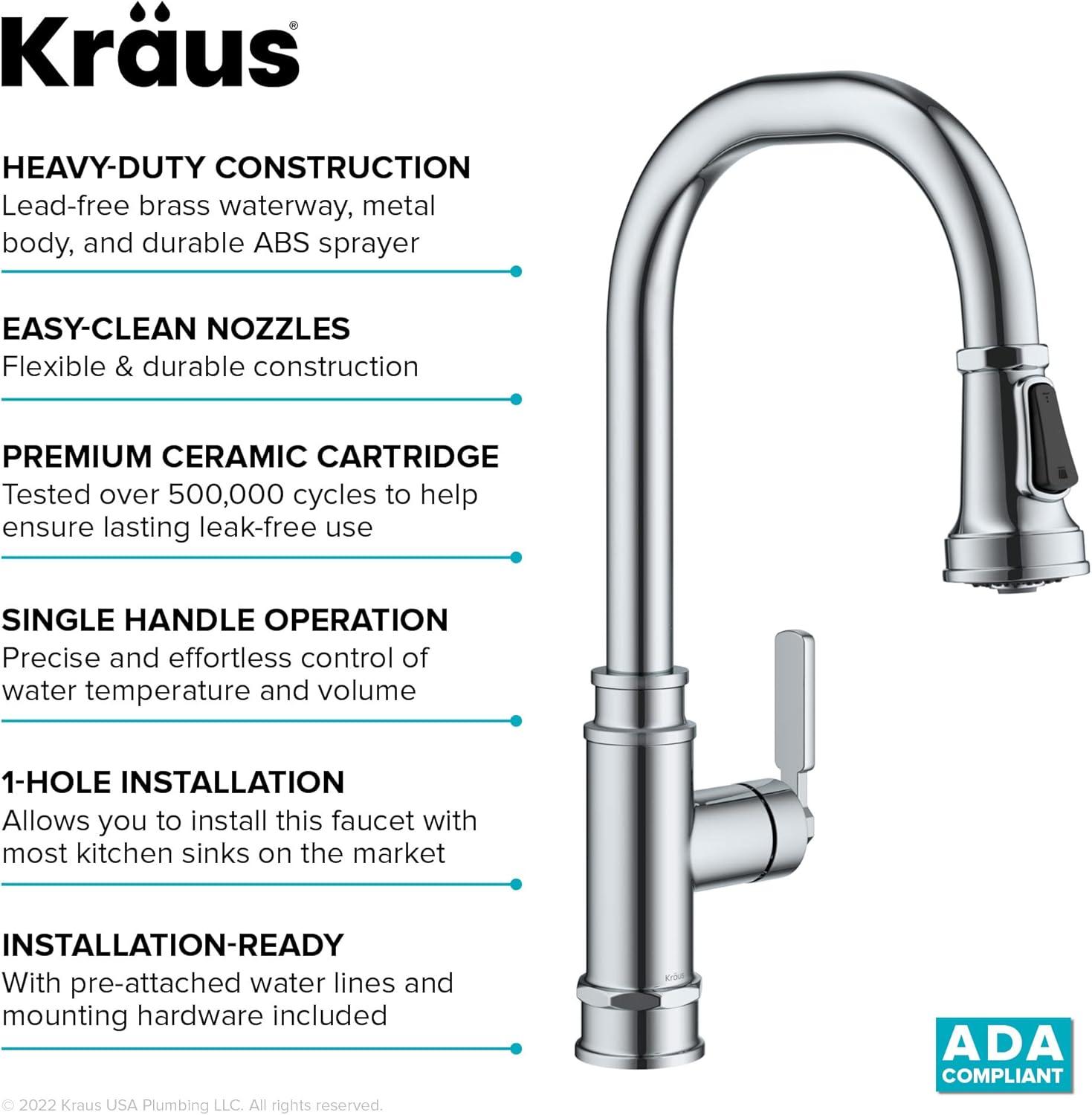 KRAUS Allyn Transitional Industrial Pull-Down Single Handle Kitchen Faucet in Chrome